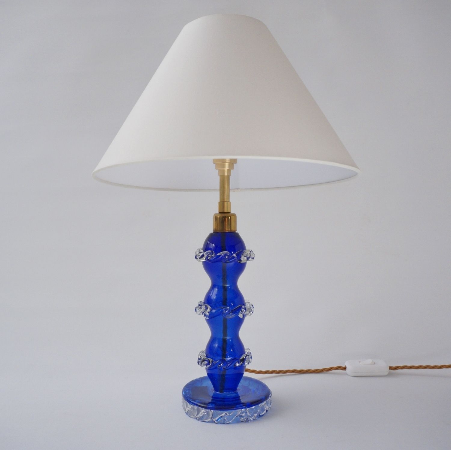580.0 Antique Murano Glass Table Lamp, Handblown In Cobalt Blue Crystal, Barovier & Toso, 1920`s Ca, Italian   Rewired photo