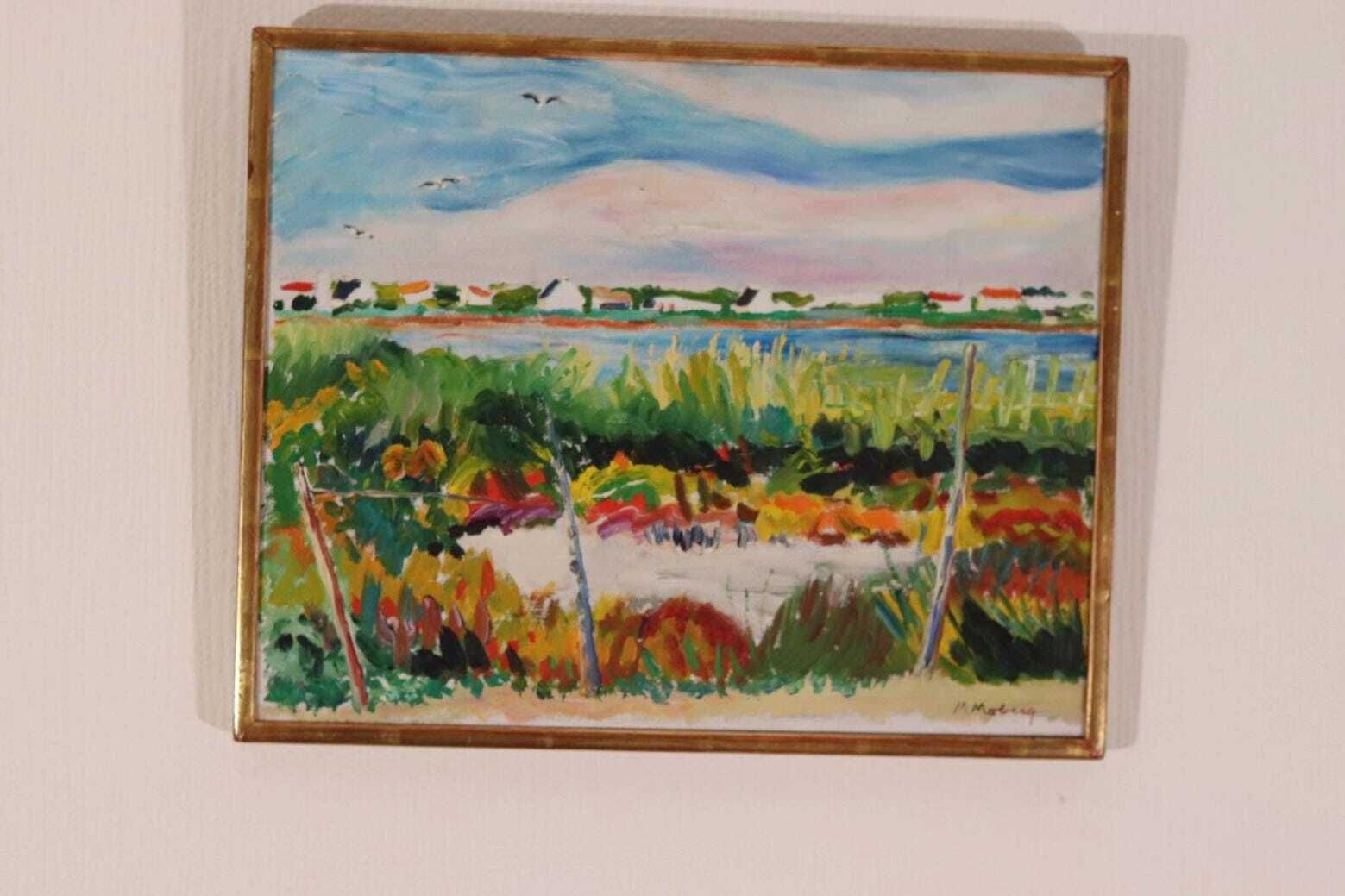 photo furniture Original Swedish Oil On Canvas – “Camargue” By Maurice Moberg – Vintage & Framed – 33 × 41 Cm (13.0" × 16.1")