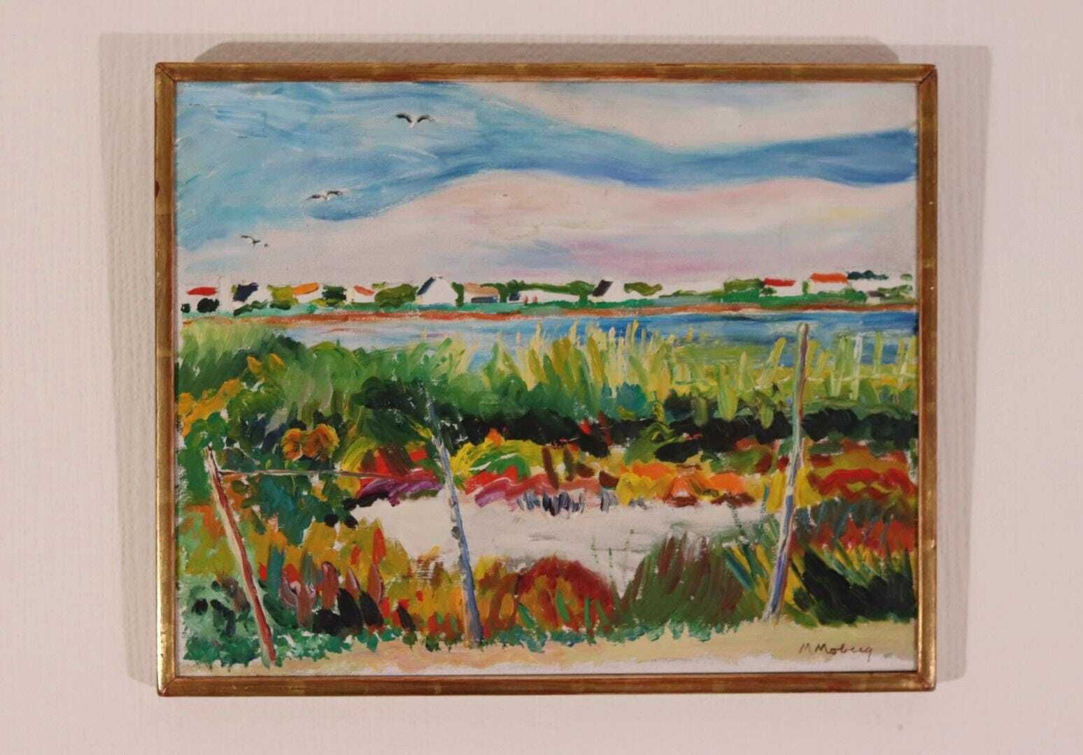 345.0 Original Swedish Oil On Canvas – “Camargue” By Maurice Moberg – Vintage & Framed – 33 × 41 Cm (13.0" × 16.1") photo