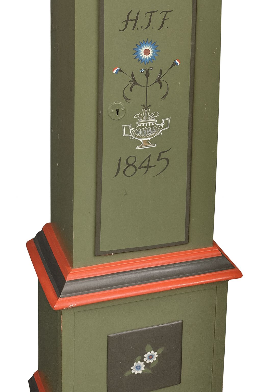 19th Century Scandinavian Folk Art Painted Mora Longcase Clock (1845) photo for sale