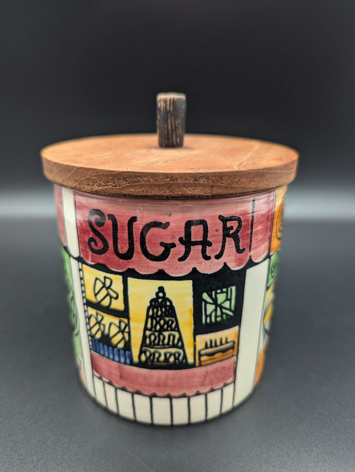 Set Of Five “Vår Lilla Stad / Our Small Town” Kitchen Canisters – Anita Nylund For Jie Gantofta, Sweden (1950s–60s) photo buy