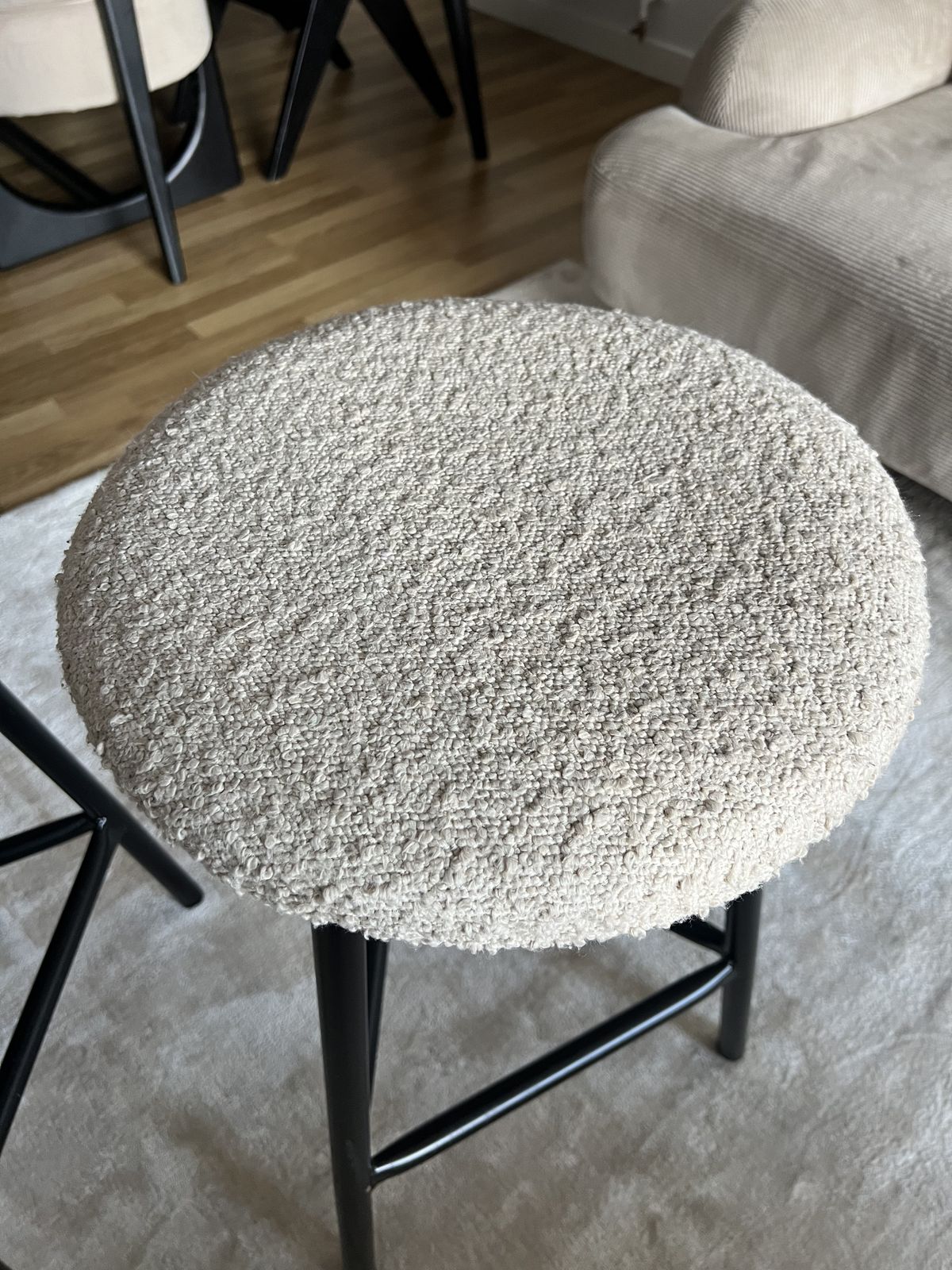 Six The Residence Tripod Bar Stools Upholstered Black Boucle Sand X 2 photo for sale