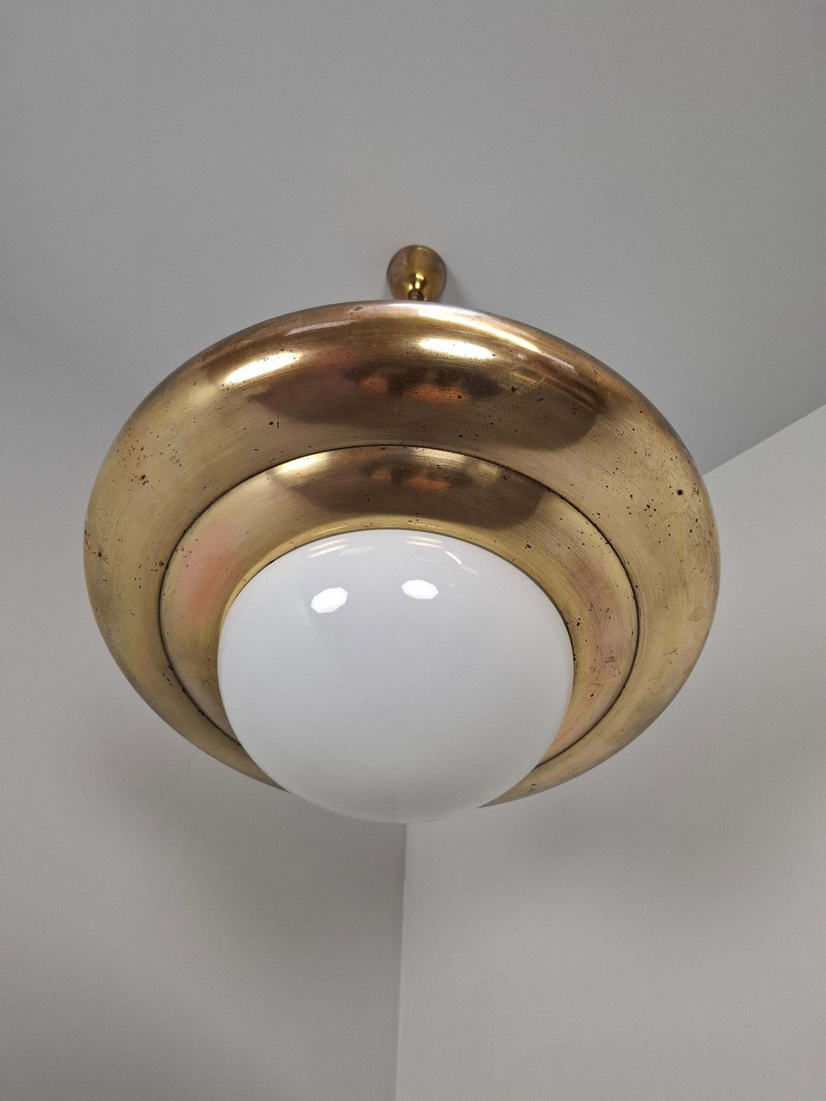 photo furniture 1920 Czechoslovak Art Deco Brass And Opaline Glass Pendant Lamp, Napako 13443