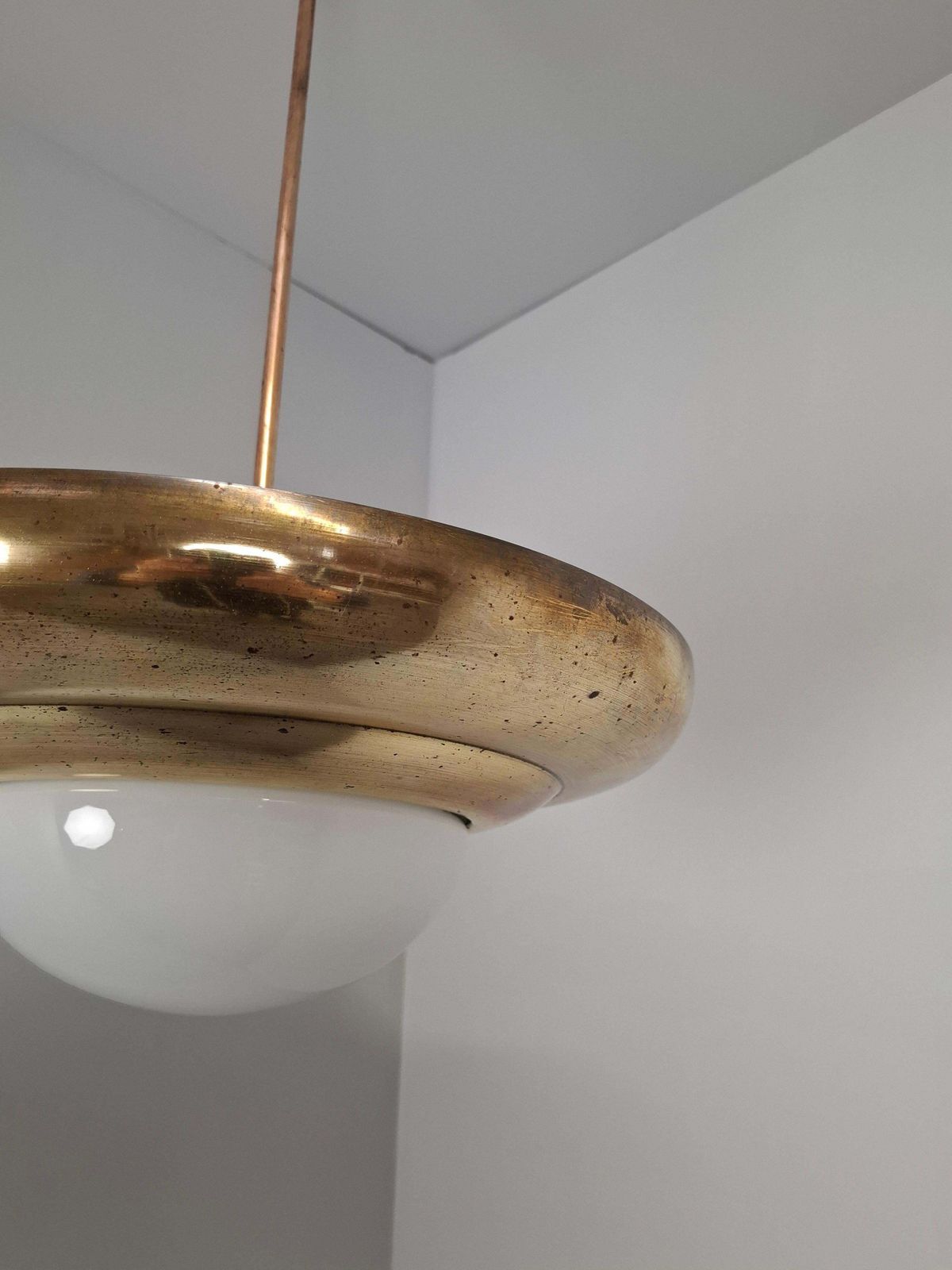 1642.0 1920 Czechoslovak Art Deco Brass And Opaline Glass Pendant Lamp, Napako 13443 photo