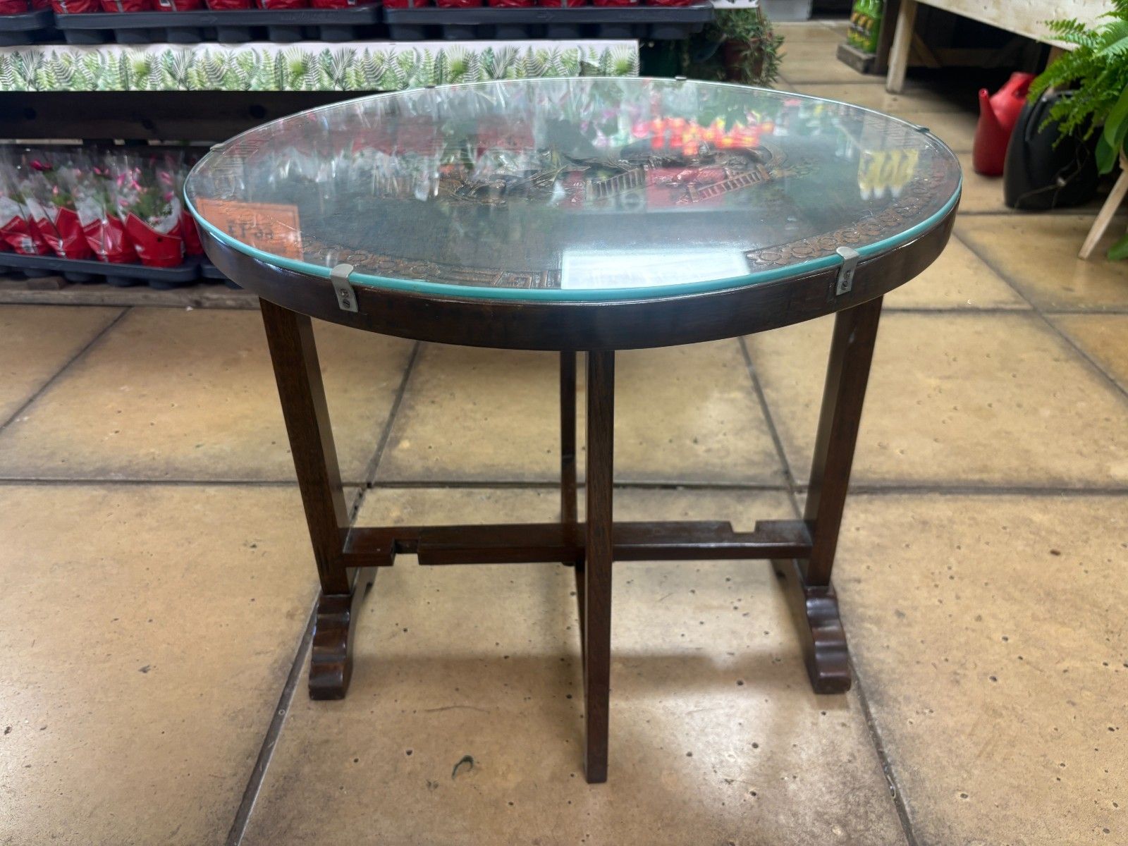 Vintage Chinese Wooden Hand Carved Tilt Top Table With Glass Top photo buy