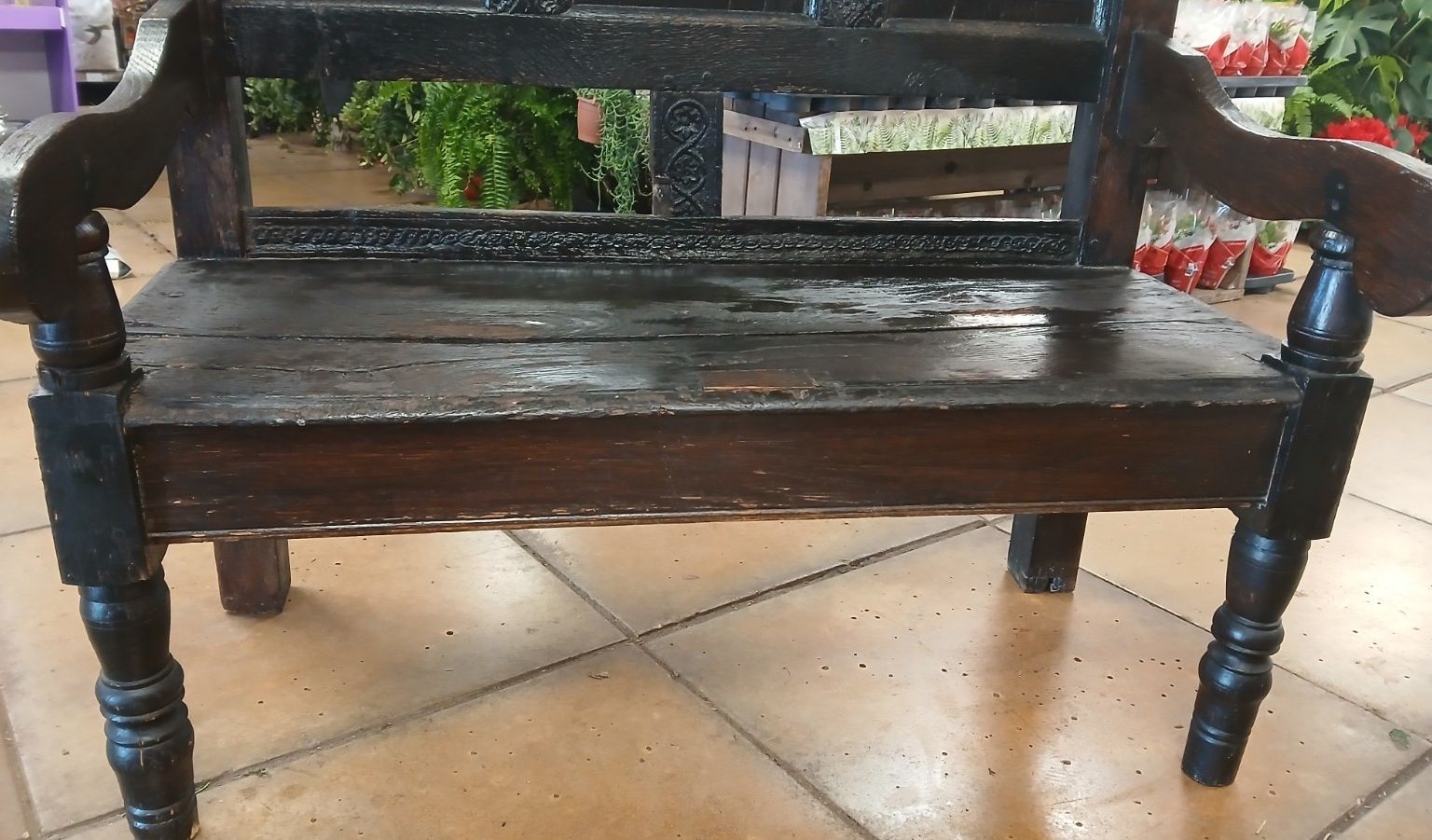 photo buy 18th Century Pine Hand Carved Hall Bench Poss Reconstructed  Queen Anne Coffer