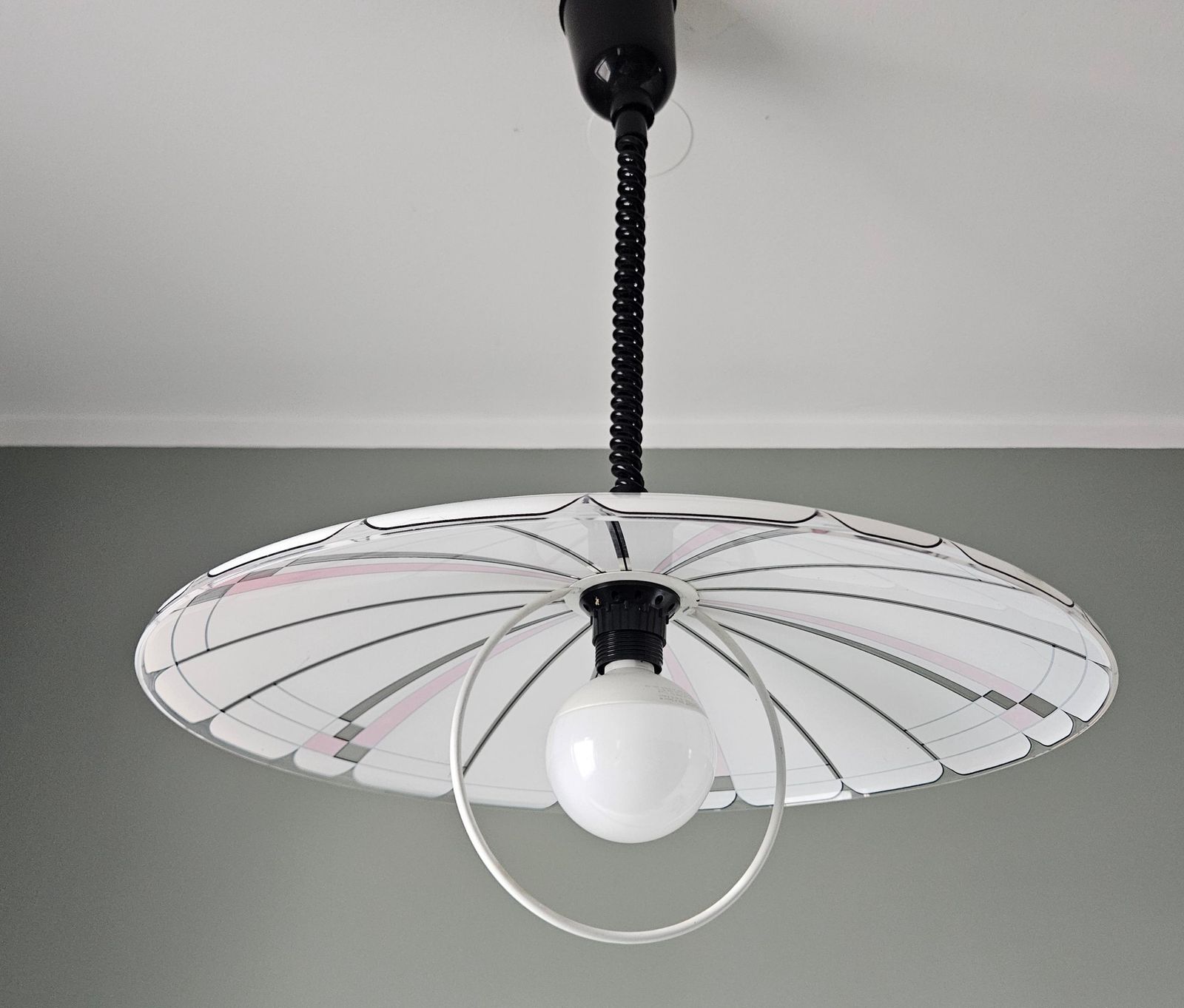 Vintage Pendant Lamp – Red & Black Geometric Design photo for sale