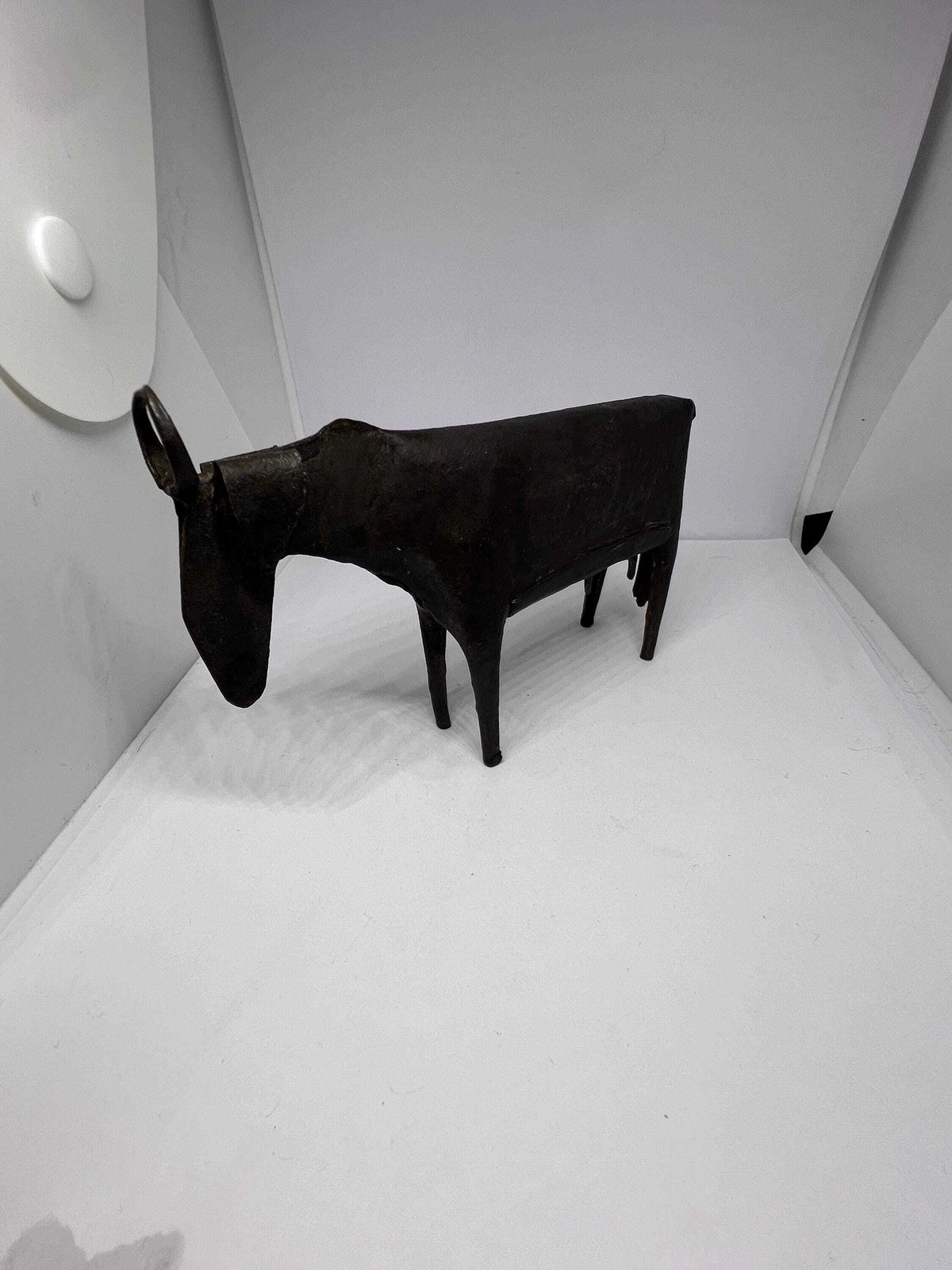 Brutalist Metal Cow Sculpture. Hand Forged Minimalist Bovine Figure. Iron Abstract Folk Art Figurine. Quirky Horned Metal Heifer. Mcm Decor.