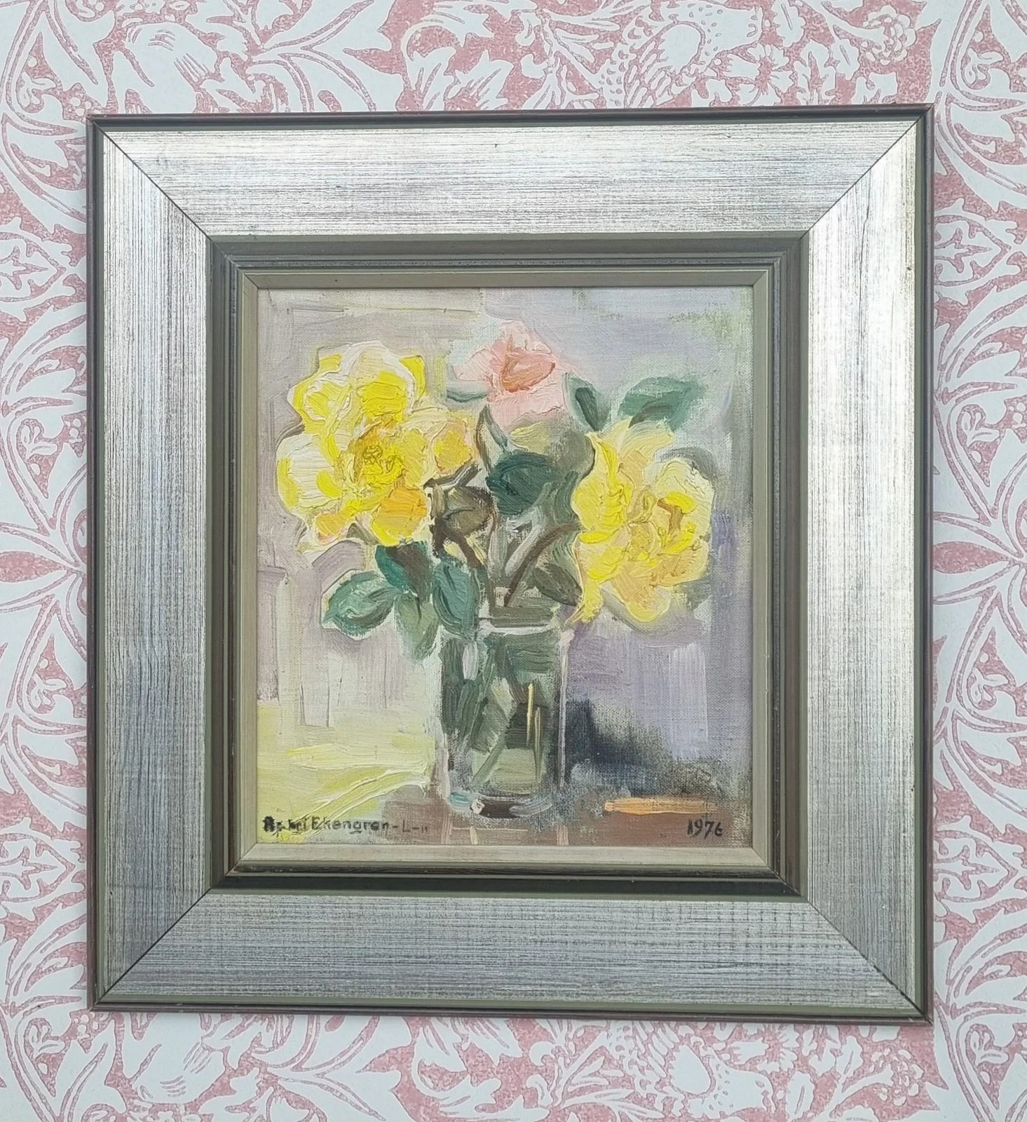 Original Framed Vintage Mid Century Swedish Floral Study Delicate Roses  Astri Ekengren  Larsson (1898 1980) photo vintage