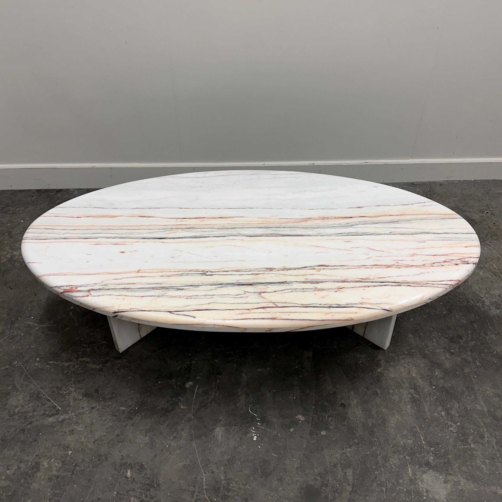 Stunning Oval Breccia Sarda Striato Marble Coffee Table, Italy 1980s.