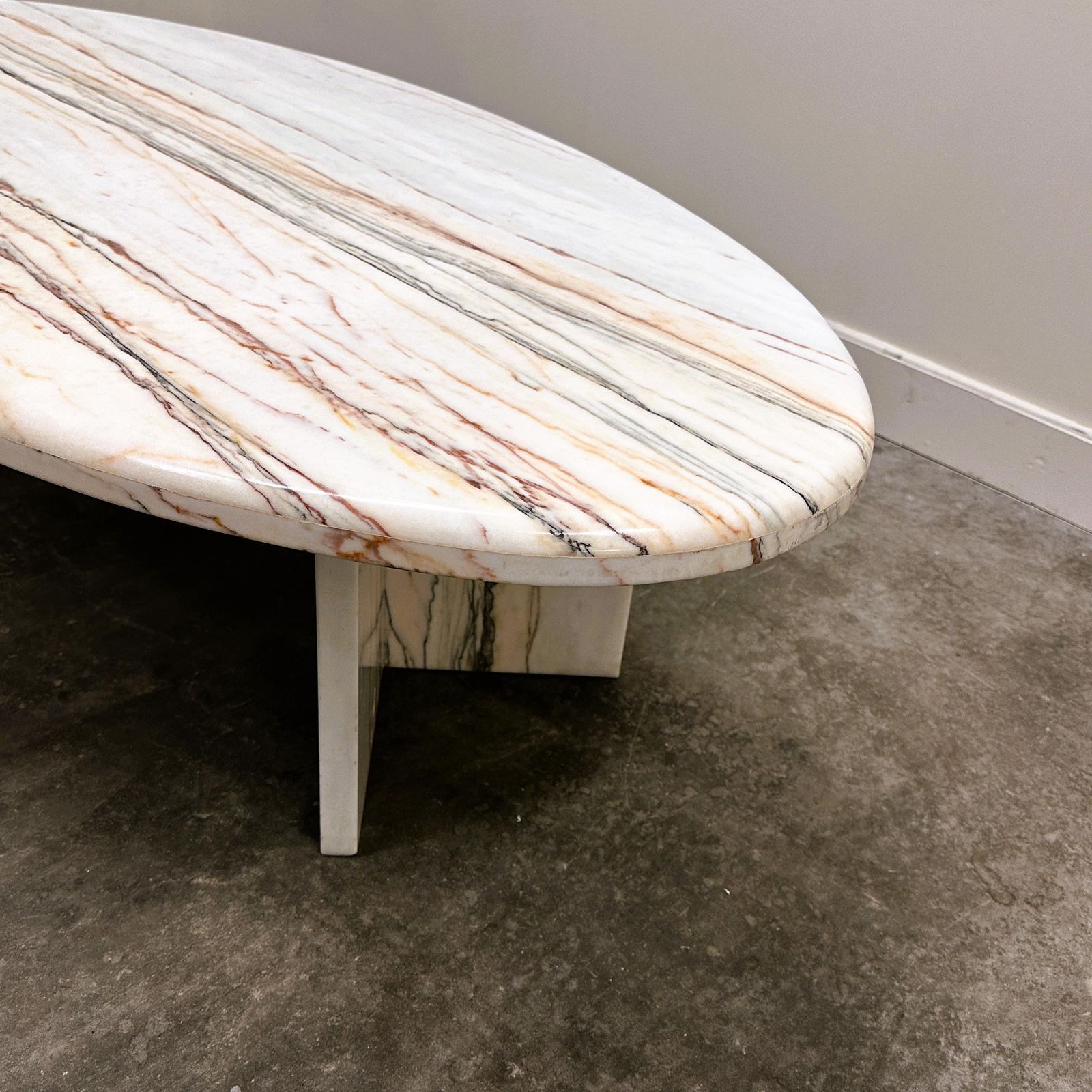 1417.0 Stunning Oval Breccia Sarda Striato Marble Coffee Table, Italy 1980s. photo