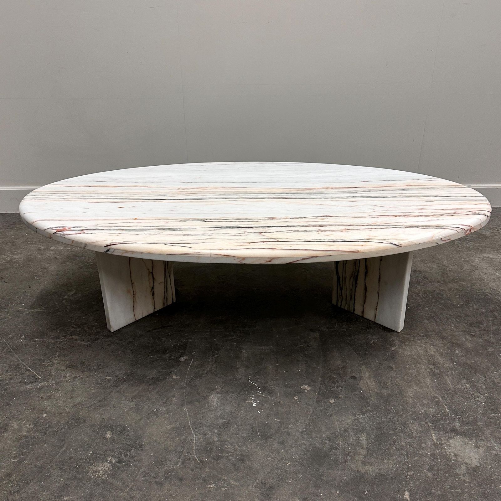 photo vinterior Stunning Oval Breccia Sarda Striato Marble Coffee Table, Italy 1980s.