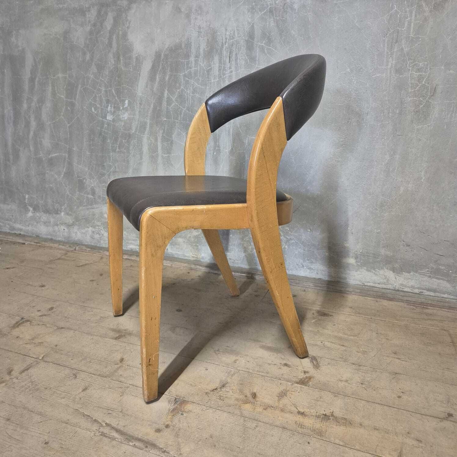 Vintage Curved Back Dining Chair, Wood & Leatherette, Czechoslovakia, 1970s photo buy