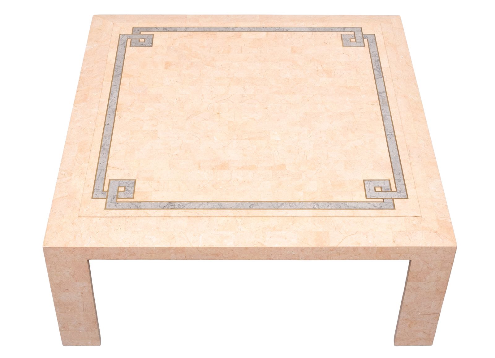 photo furniture Robert Marcius Pink Tessellated Marble And Brass Inlay Coffee Table 1970s