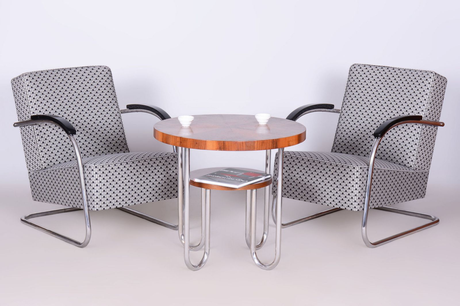 Pair Of Restored Bauhaus Armchairs, By Mücke Melder, Chrome, Czech, 1930s photo furniture
