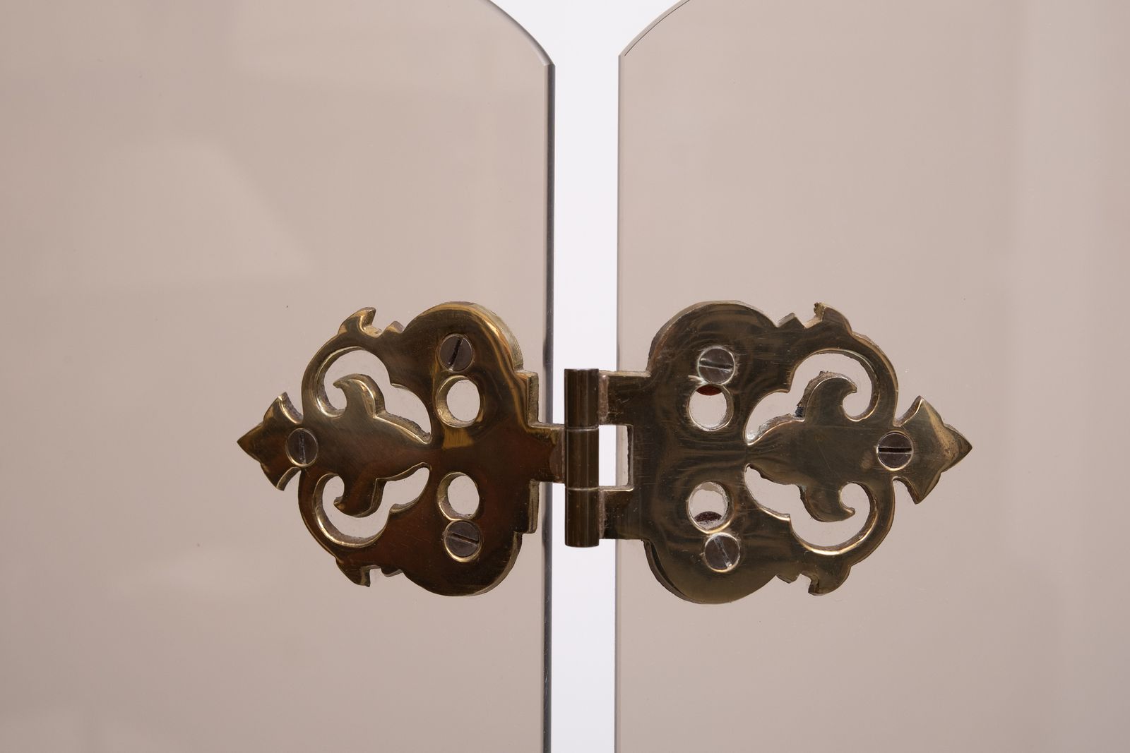 Drieluik Haardscherm Van Rookglas, Ca. Jaren 1950 photo vinterior
