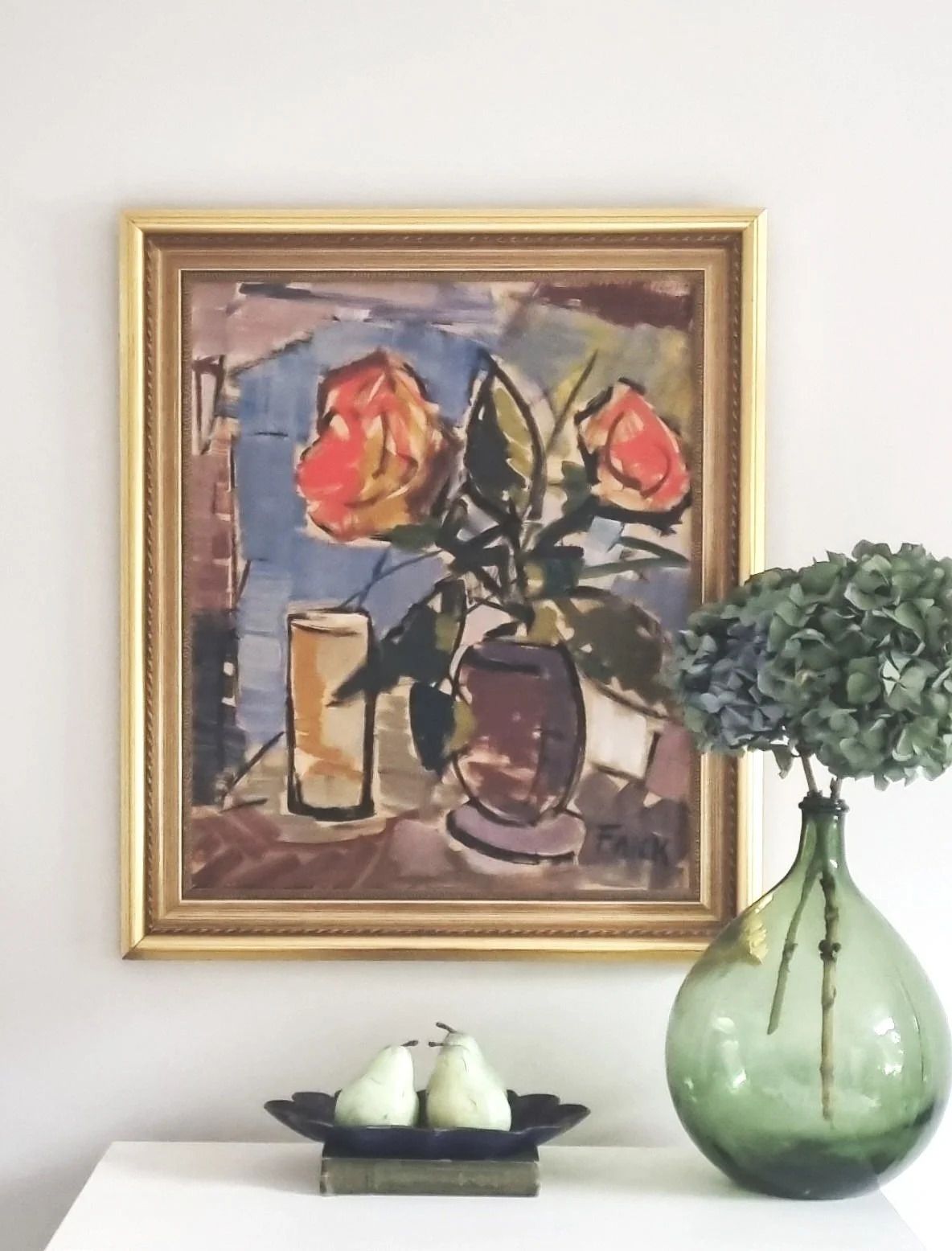 photo furniture Original Framed Vintage Mid Century Swedish Floral Study Coral Roses  By Gosta Falck (1920 2006)