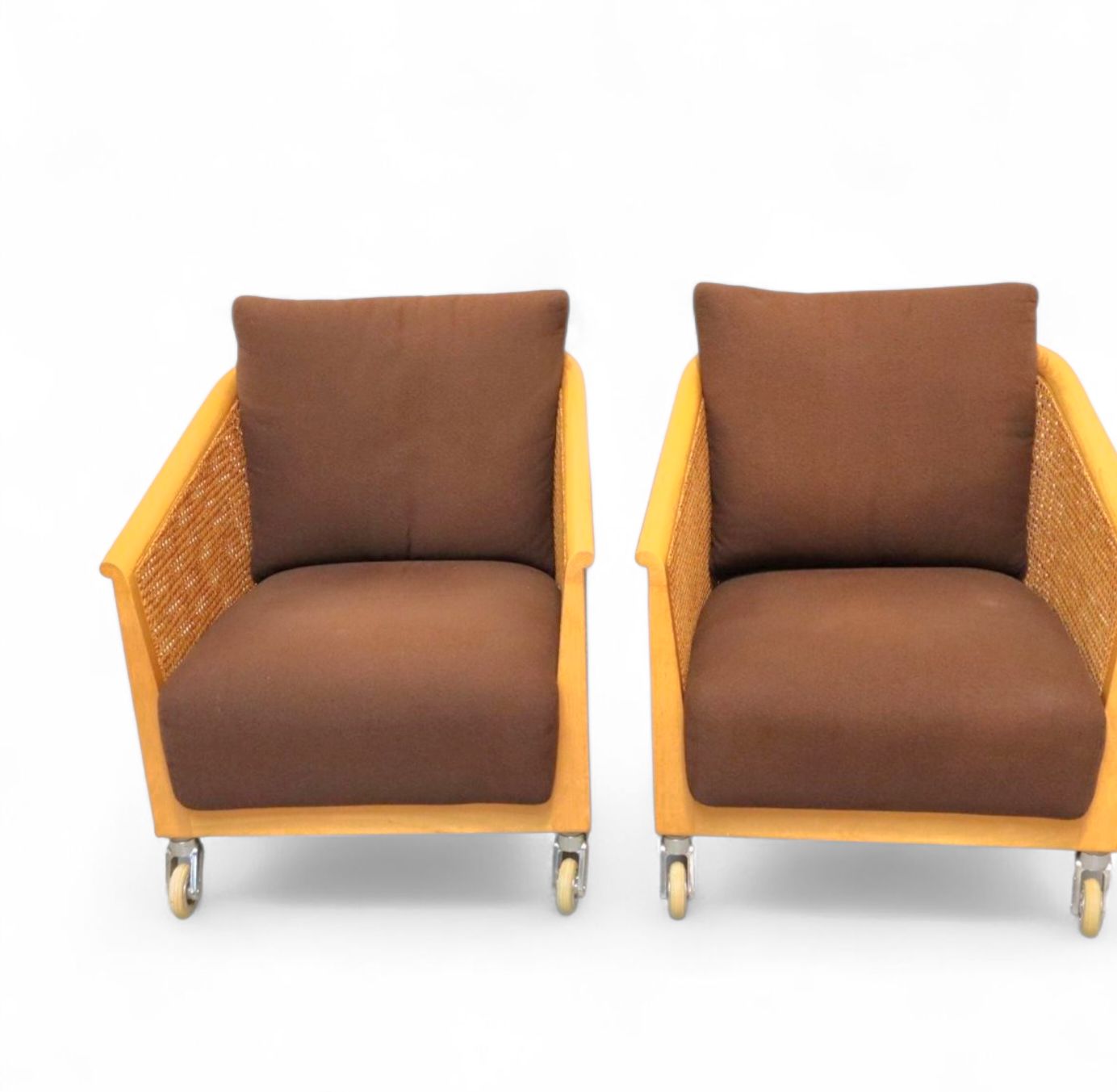 2 X Woven Rattan Arm Chairs "Mozart" By Antonio Citterio For Flexform 90's photo for sale
