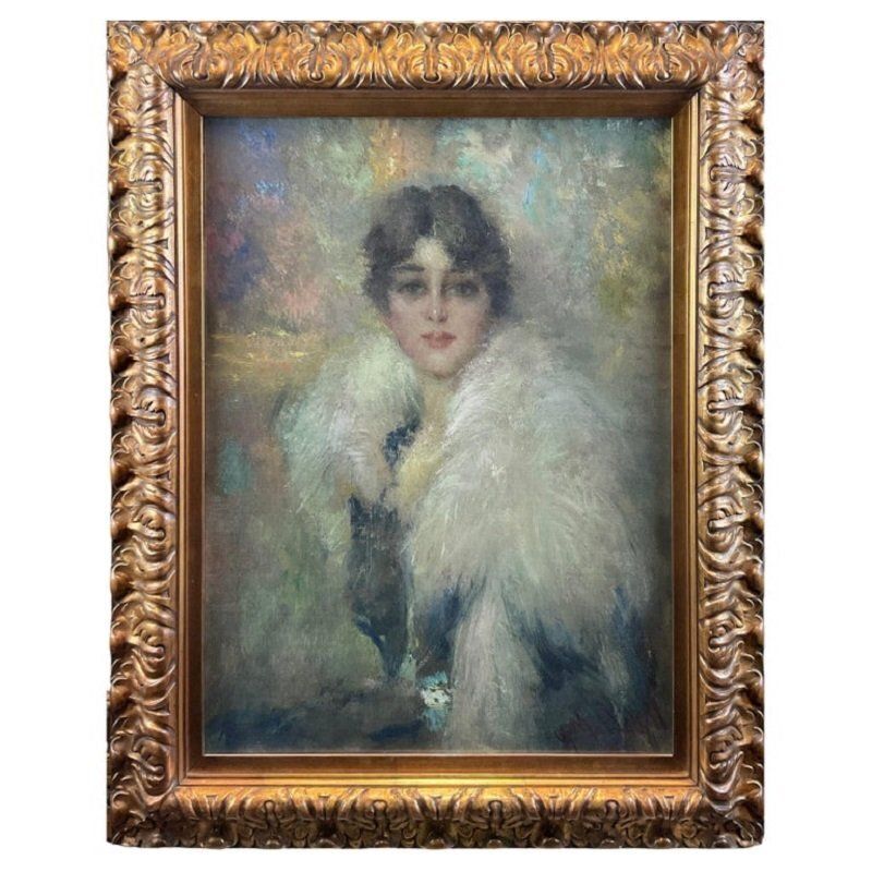 Portrait Of A Young Woman, Oil Painting On Canvas, 1917, Framed