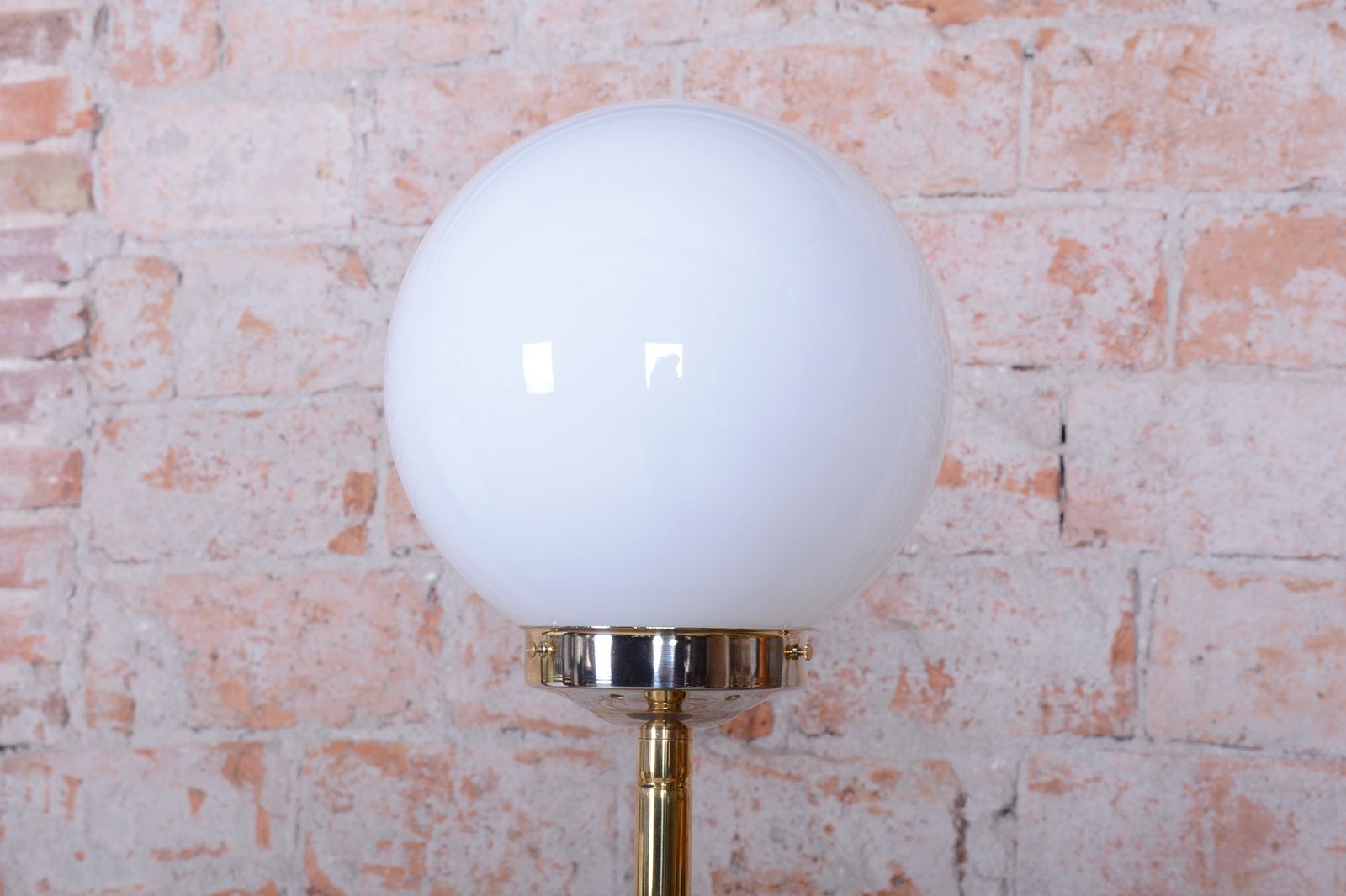 Restored Mid Century Floor Lamp, Brass, Opaline Glass, France, 1960s photo vinterior