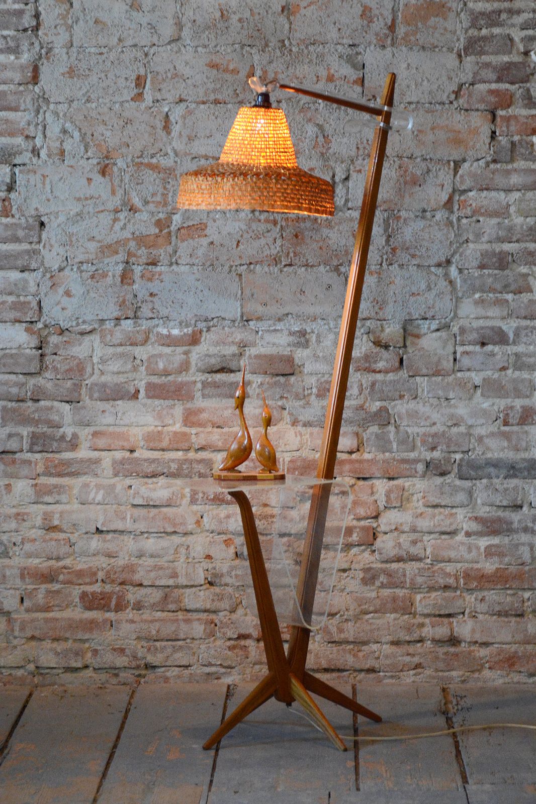 Restored Mid Century Floor Lamp, By Krásná Jizba, Beech, Rattan, Czech, 1950s photo vinterior