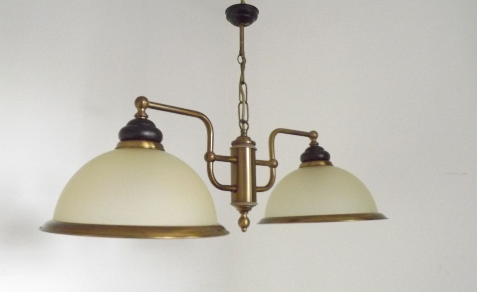 French Mid Century Bronze Effect And Black Metal Double Billiard Light With Cream Glass Shades