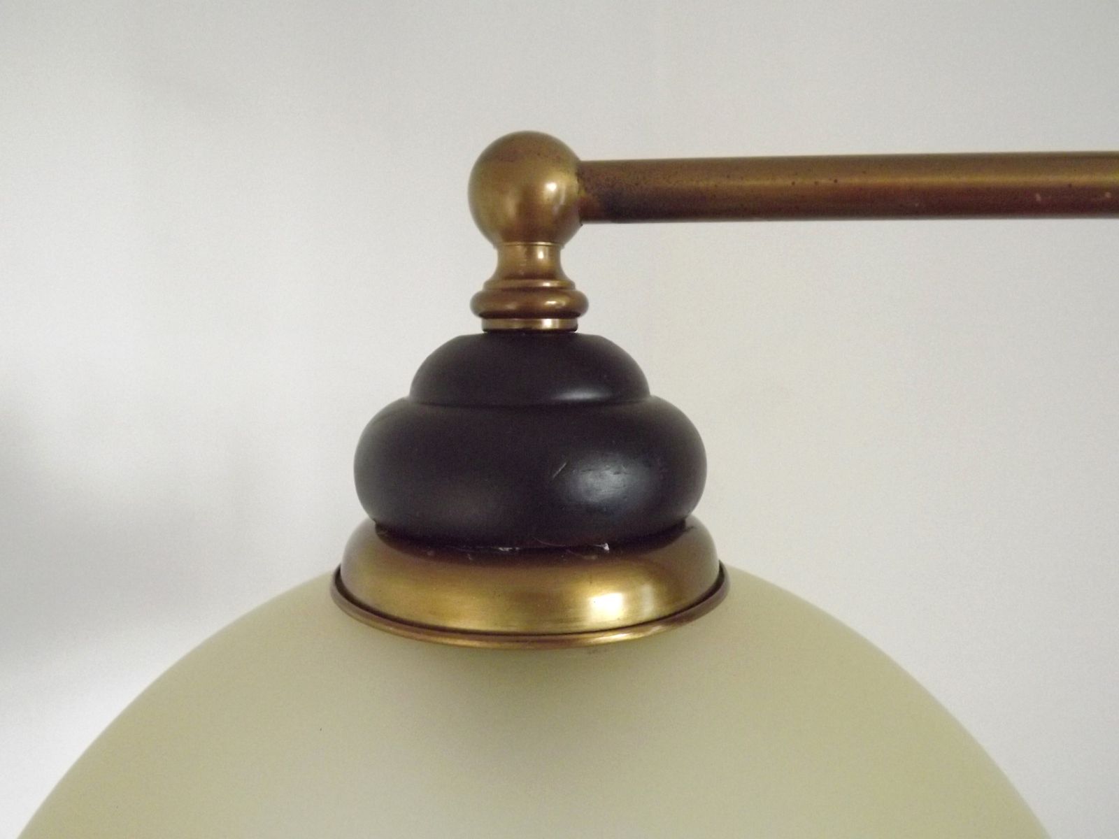 photo buy French Mid Century Bronze Effect And Black Metal Double Billiard Light With Cream Glass Shades