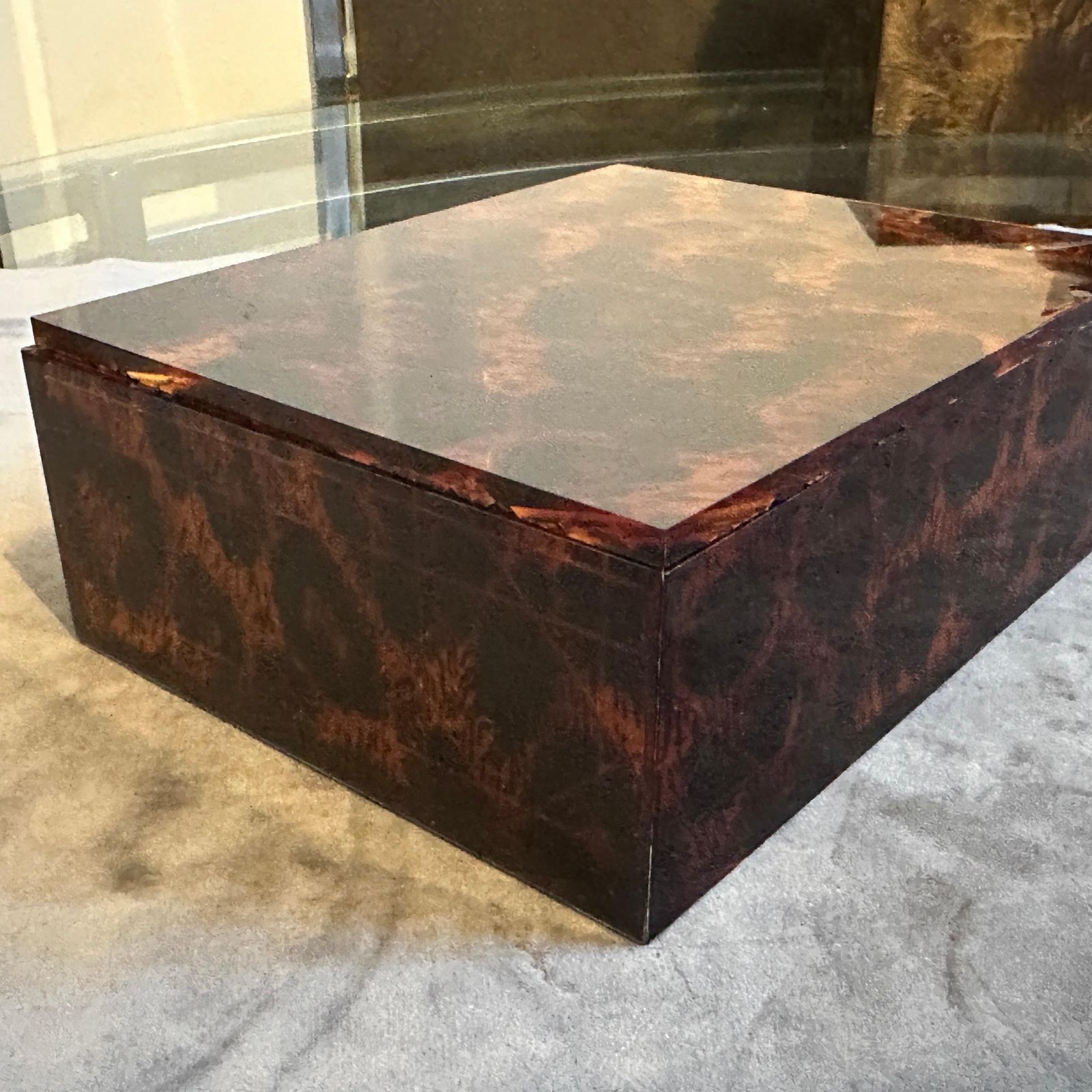 1980s Mid Century Modern Faux Leopard Lucite Luxury Box Signed Dior Home photo for sale