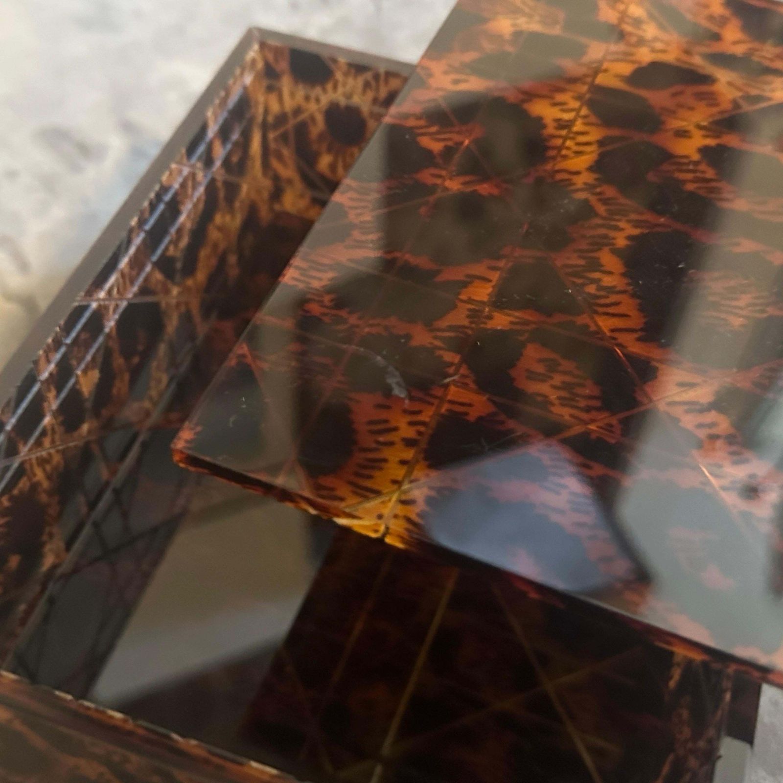 1980s Mid Century Modern Faux Leopard Lucite Luxury Box Signed Dior Home photo vintage