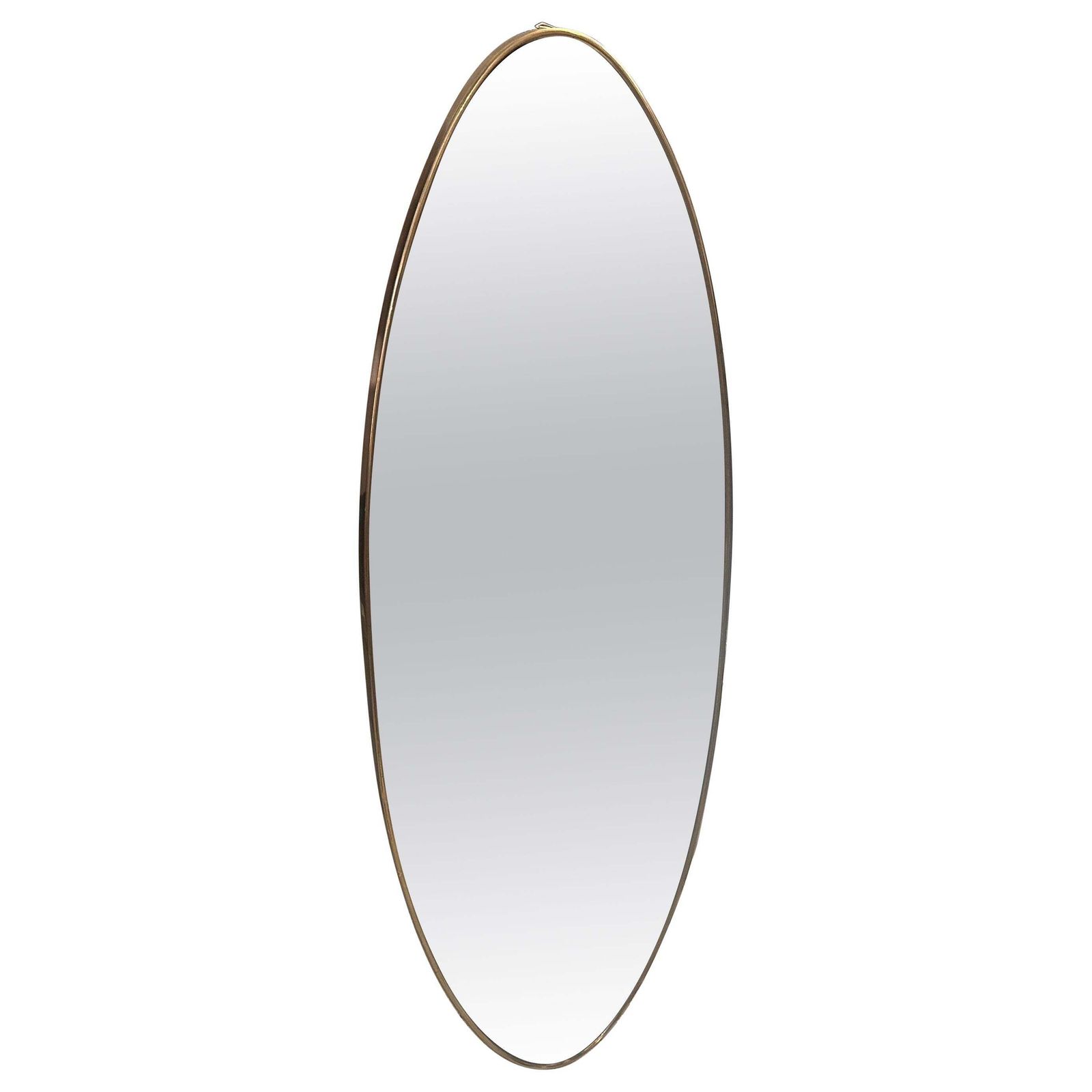 1950s Gio Ponti Style Mid Century Modern Brass Italian Long Oval Wall Mirror