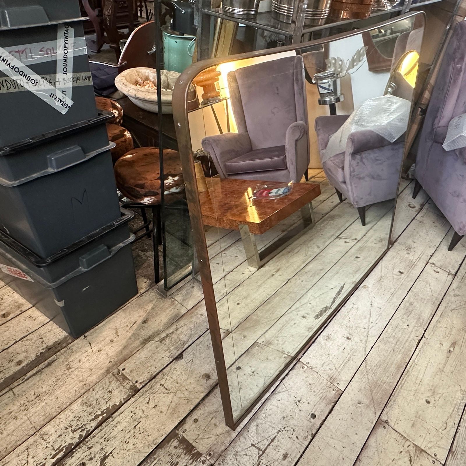 photo buy 1950s Gio Ponti Style Mid Century Modern Brass And Etched Glass Big Wall Mirror