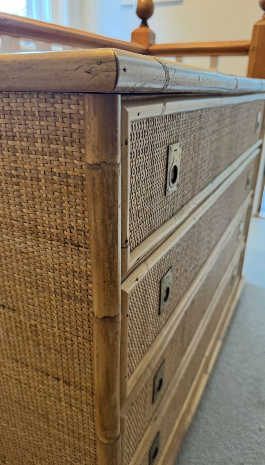 Dal Vera Mid Century Bamboo, Rattan & Brass Chest Of Drawers, Italy, 1970s photo for sale