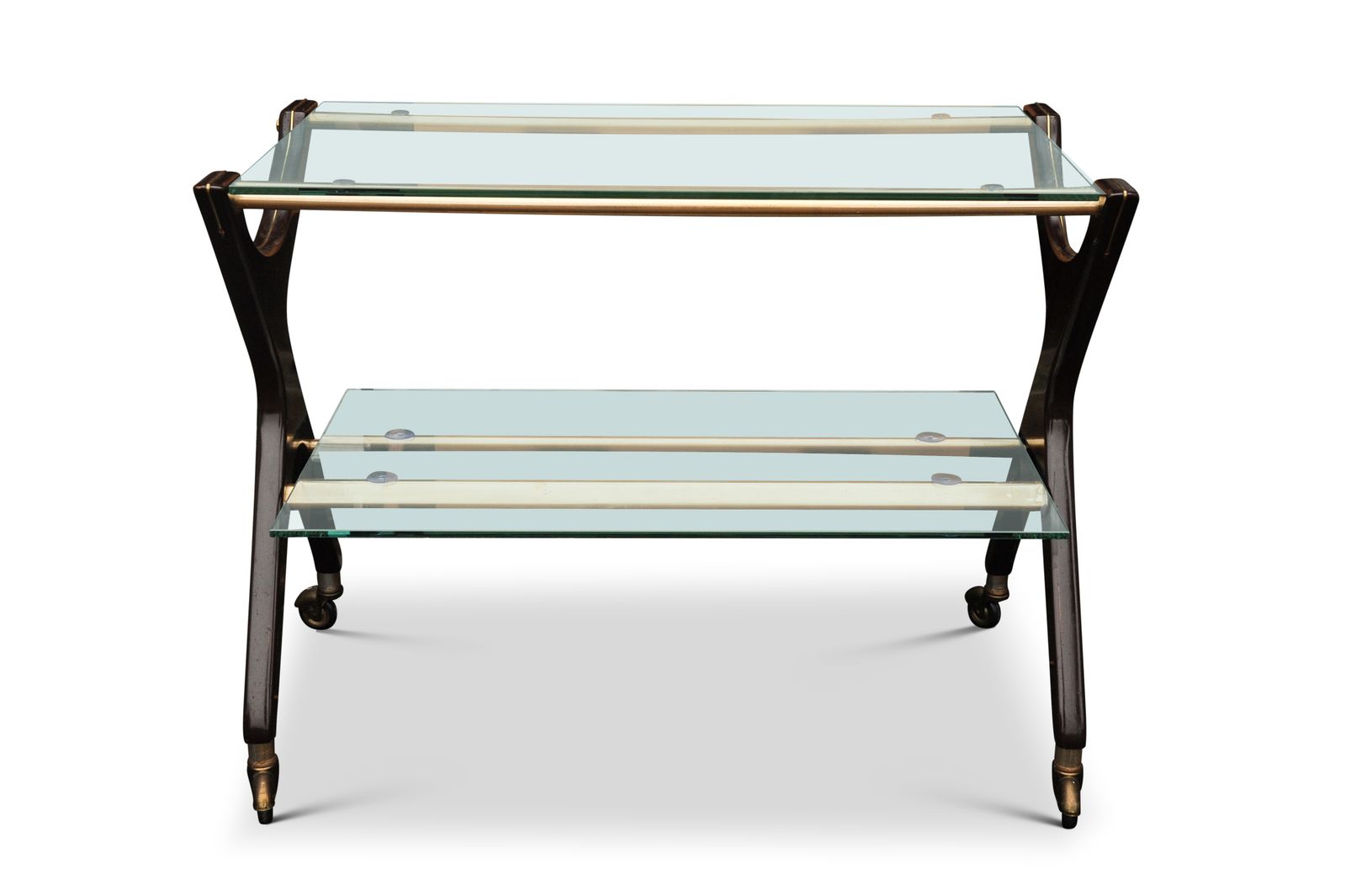 Bar Cart Mid Century Angelo Ostuni Design Mahogany & Brass Two Tier Glazed 1970's photo 2200.0