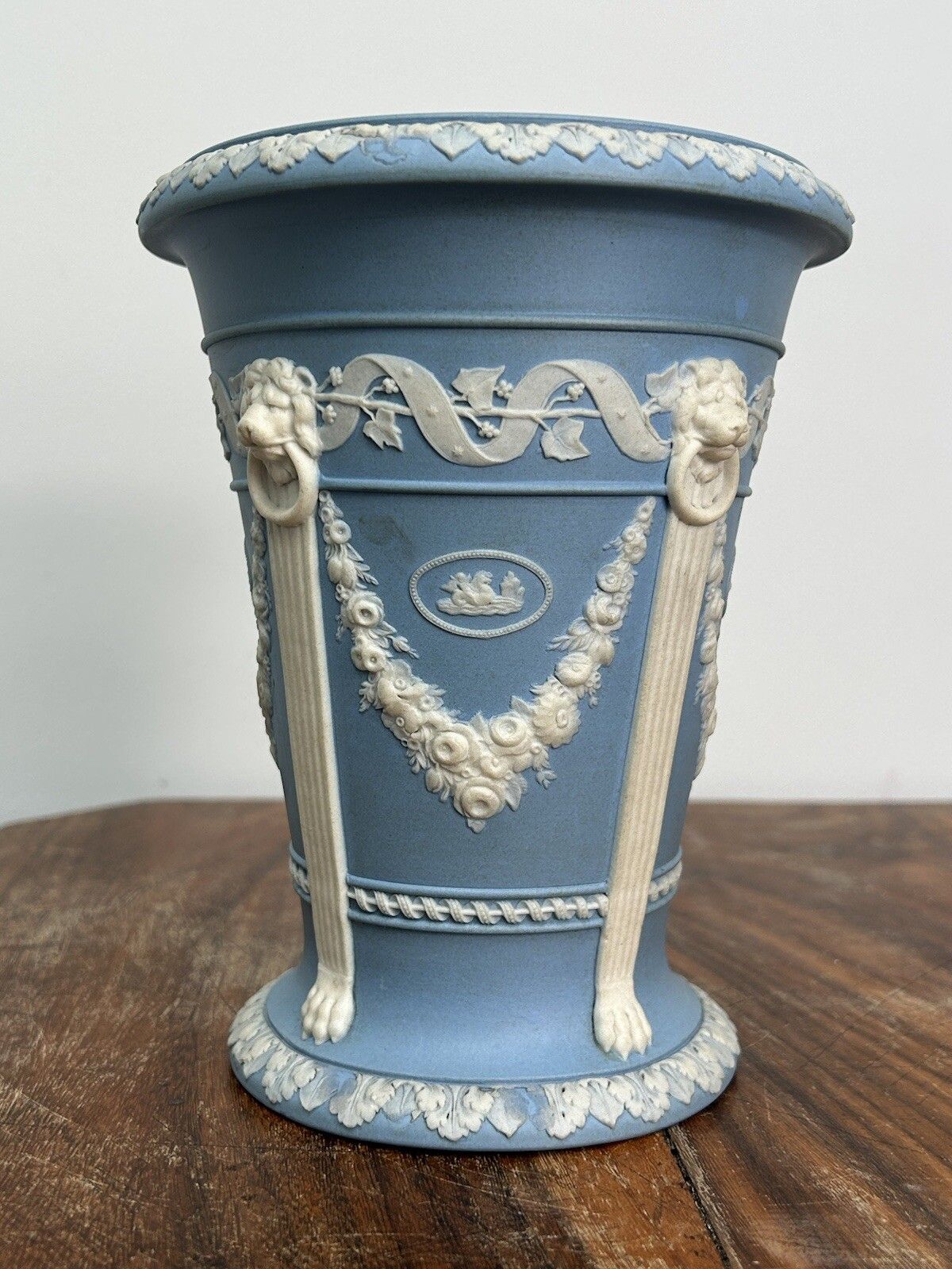 Home Decor Wedgwood Light Blue Jasperware Monopodia Vases Pair Lion Head Cameos photo