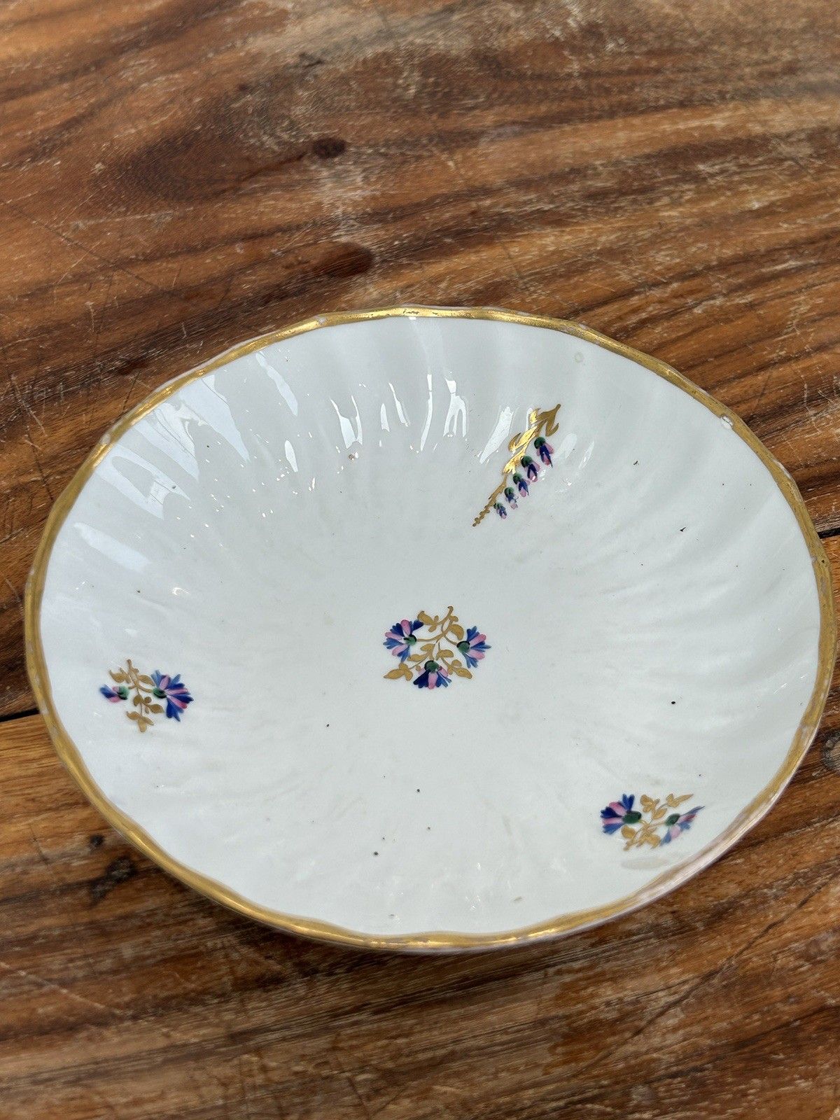 photo for sale Antique Derby Porcelain Tea Bowl & Saucer No.129, Gilt Border & Floral, 19thc