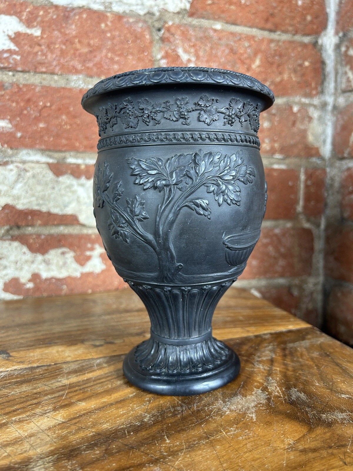 Early Black Basalt Vase, Wedgwood Style, Dipping Of Achilles, 19cm photo furniture