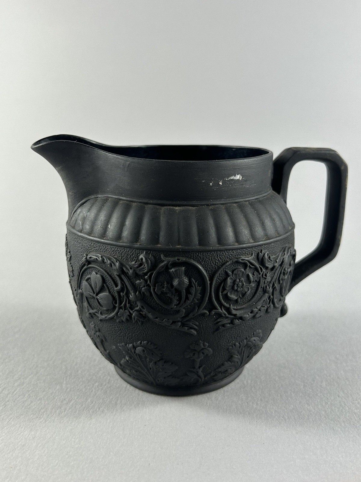 Antique Wedgwood Black Basalt Miniature Creamer Jug Four Nations 19thc Rare