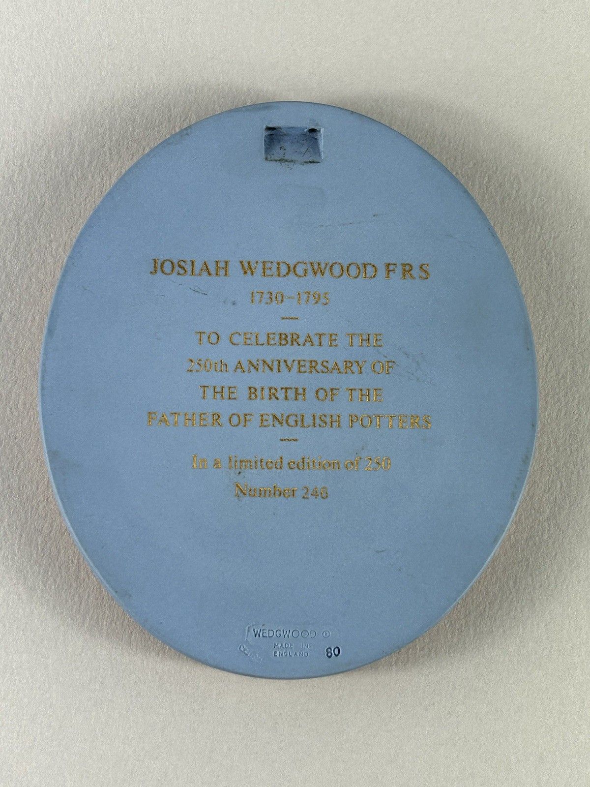 Wedgwood Jasperware Josiah Wedgwood 250th Anniversary Oval Medallion Le 1979 photo furniture