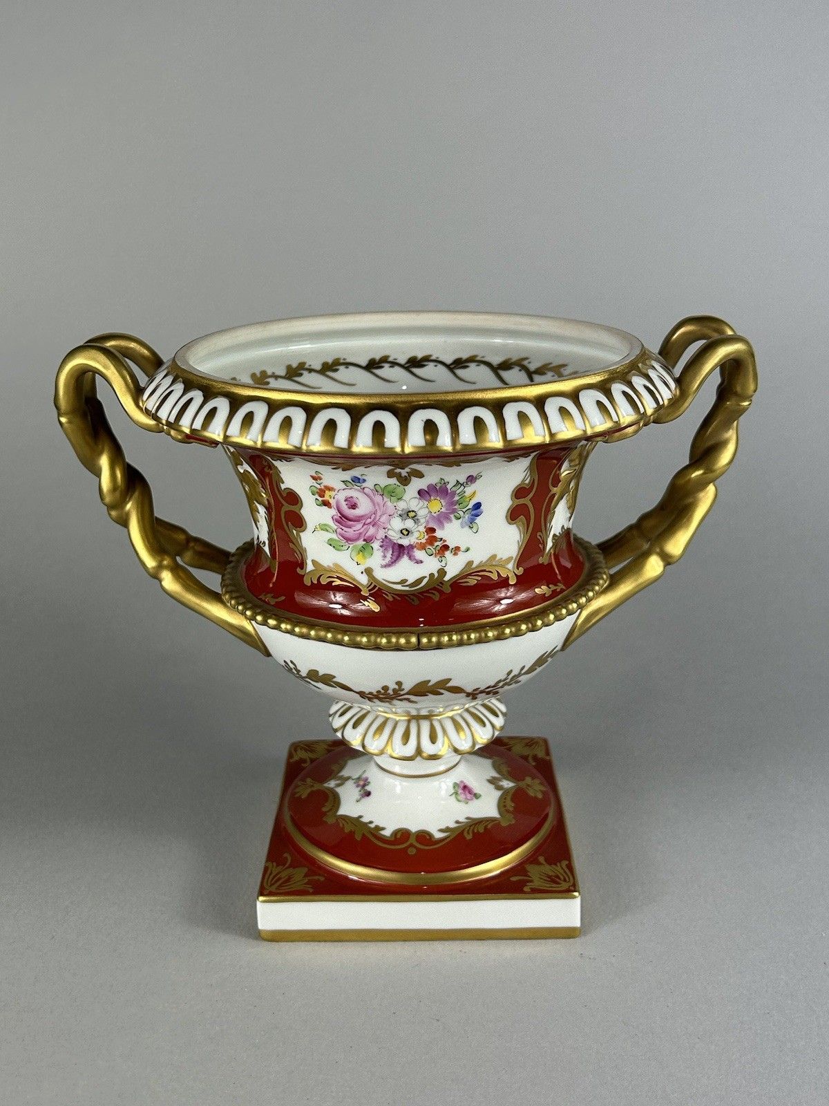 Dresden Carl Thieme German Hand Painted Floral Porcelain Vase Gilt Handles photo furniture