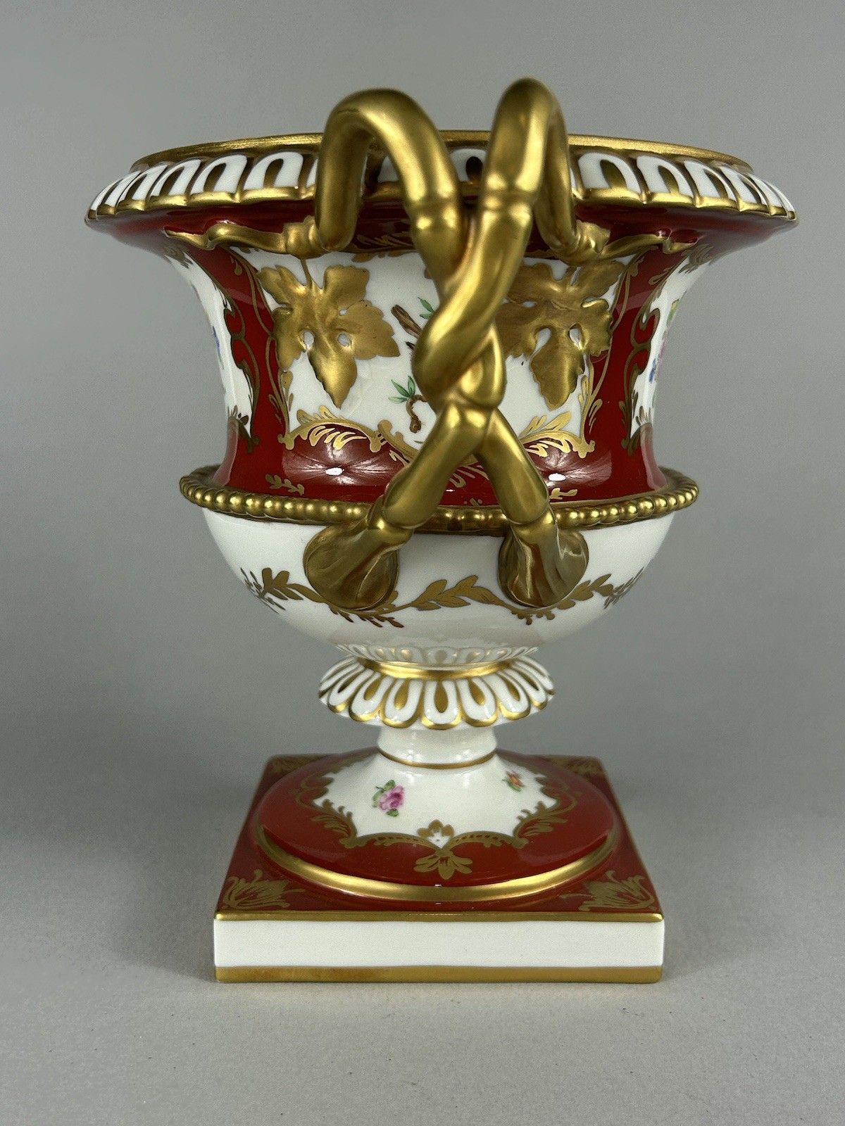 Dresden Carl Thieme German Hand Painted Floral Porcelain Vase Gilt Handles photo 249.0