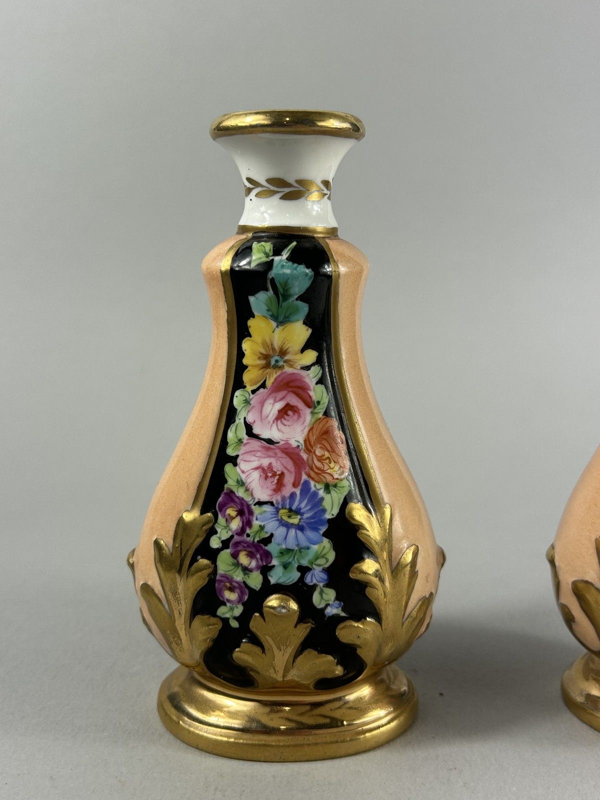 Antique Hand Painted Floral Porcelain Bud Vases Pair 14cm photo furniture