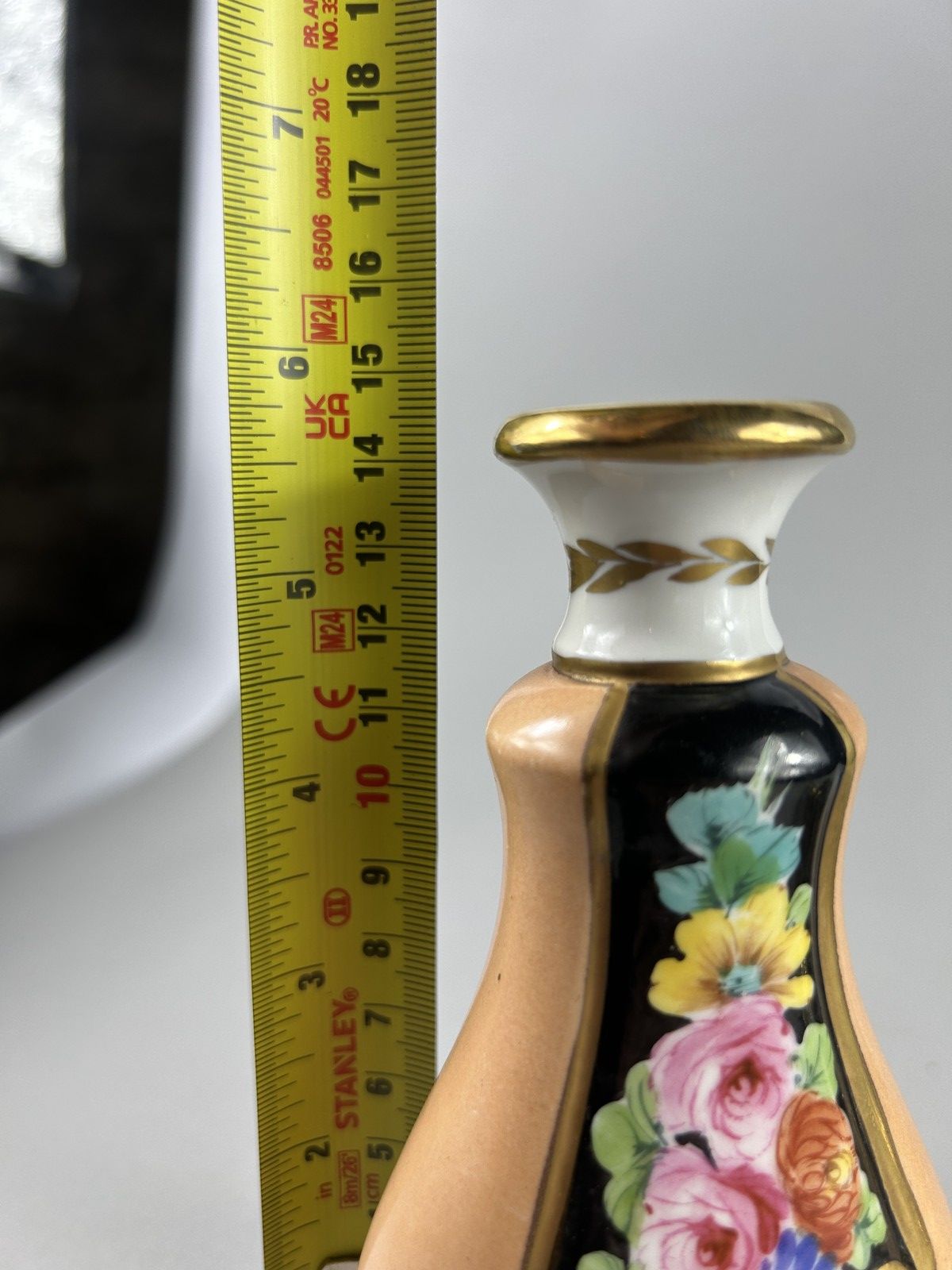 139.0 Antique Hand Painted Floral Porcelain Bud Vases Pair 14cm photo