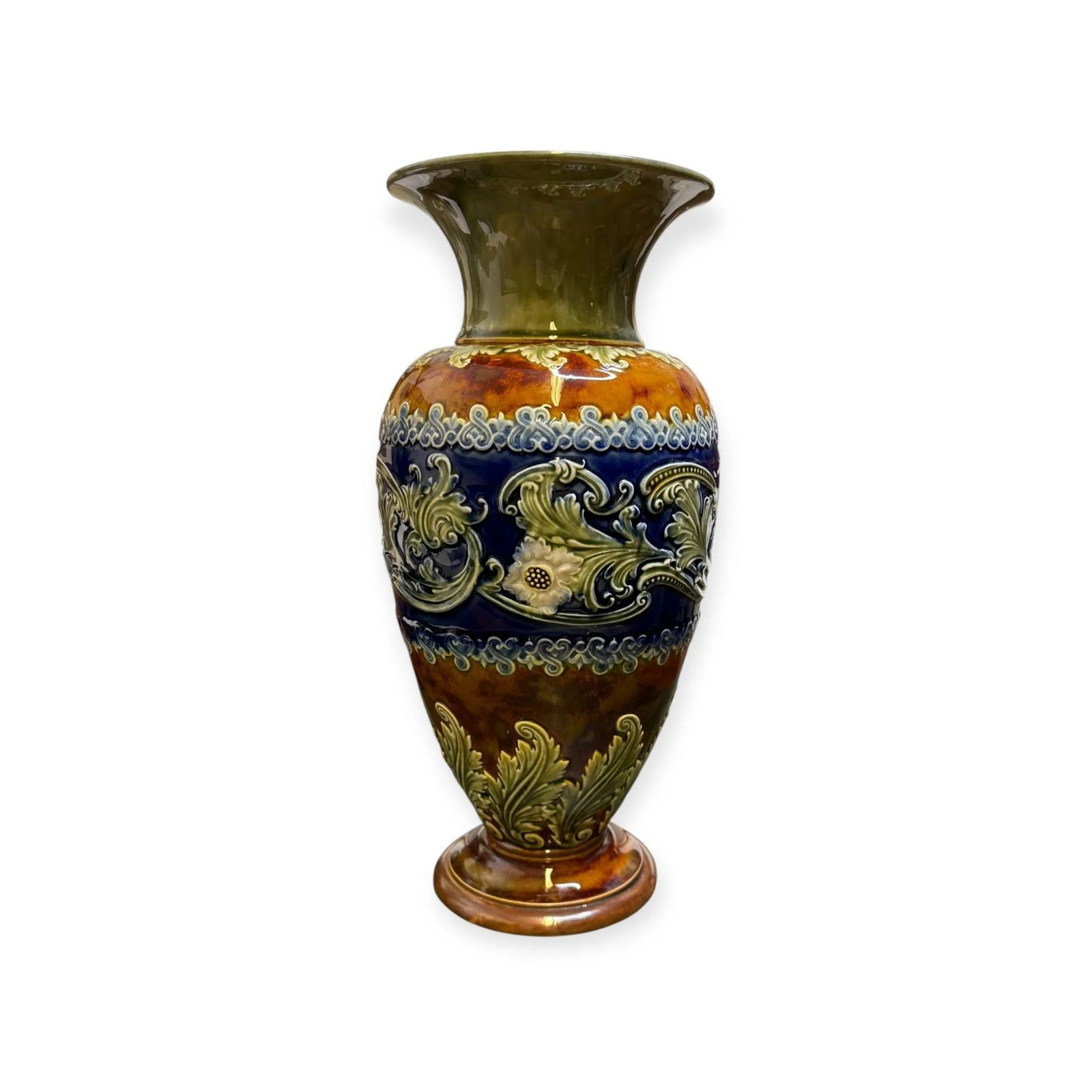Royal Doulton Lambeth Revival Vases (Pair) Decorated By Elizabeth Pepper 2001 photo 225.0