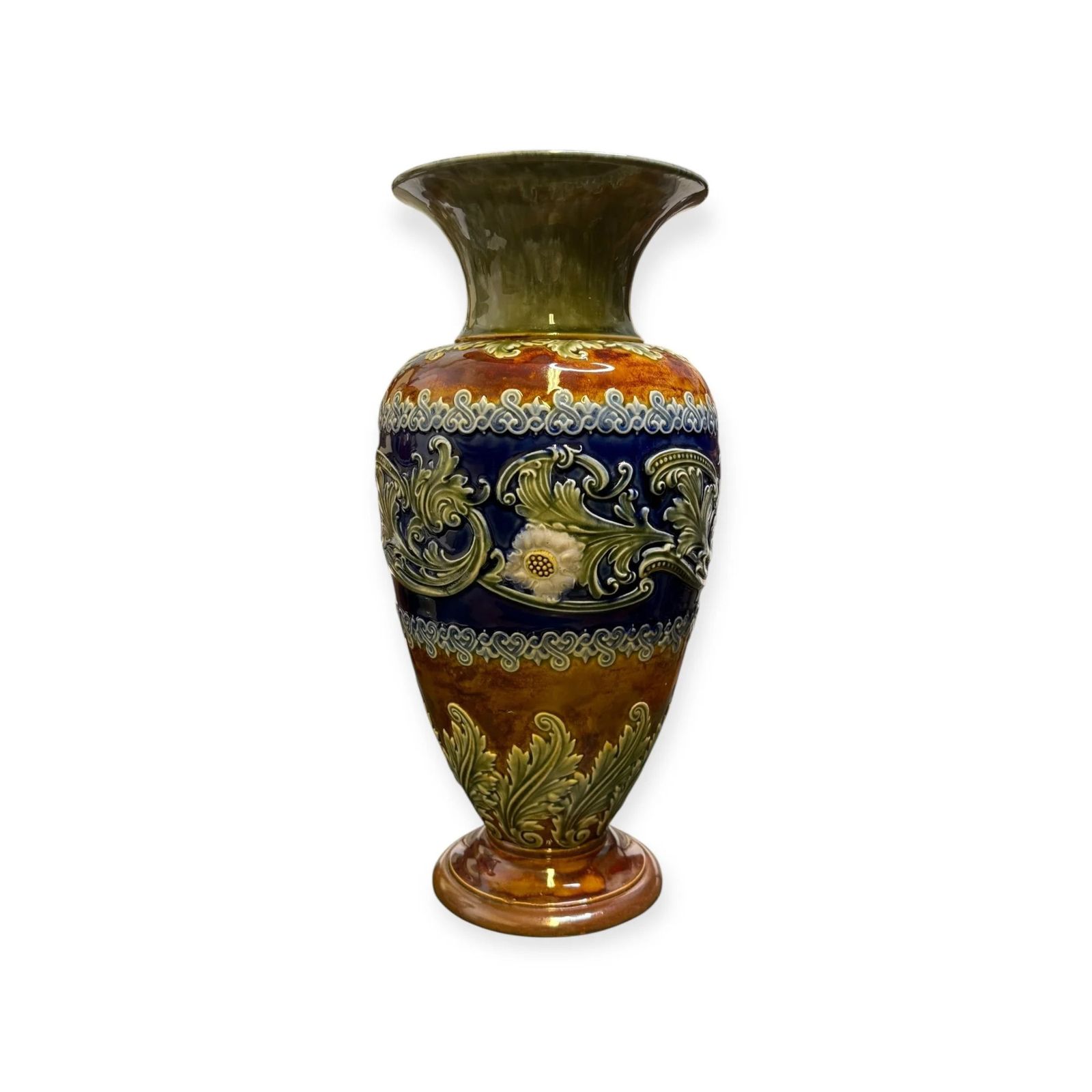 photo for sale Royal Doulton Lambeth Revival Vases (Pair) Decorated By Elizabeth Pepper 2001