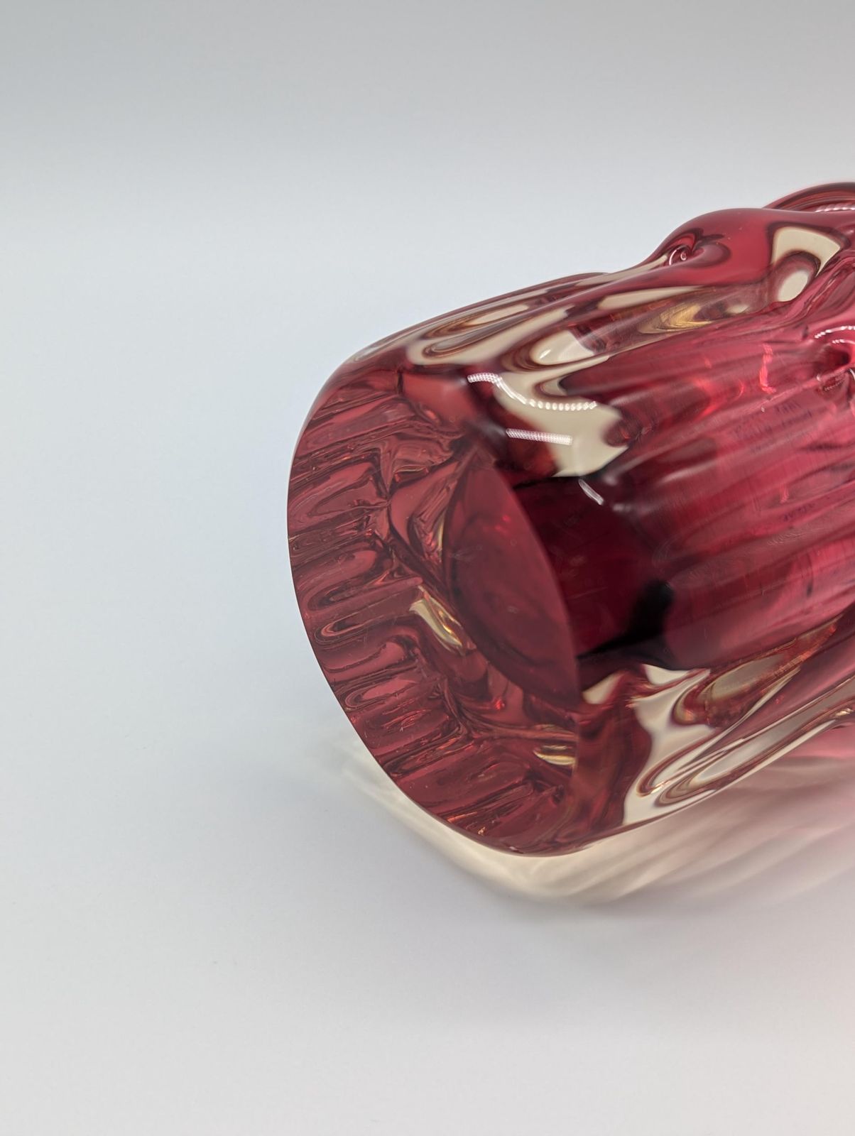 Home Decor Vintage Czech Sommerso Brain Vase – Pink Red Glass – Pavel Hlava – Mid Century Art photo