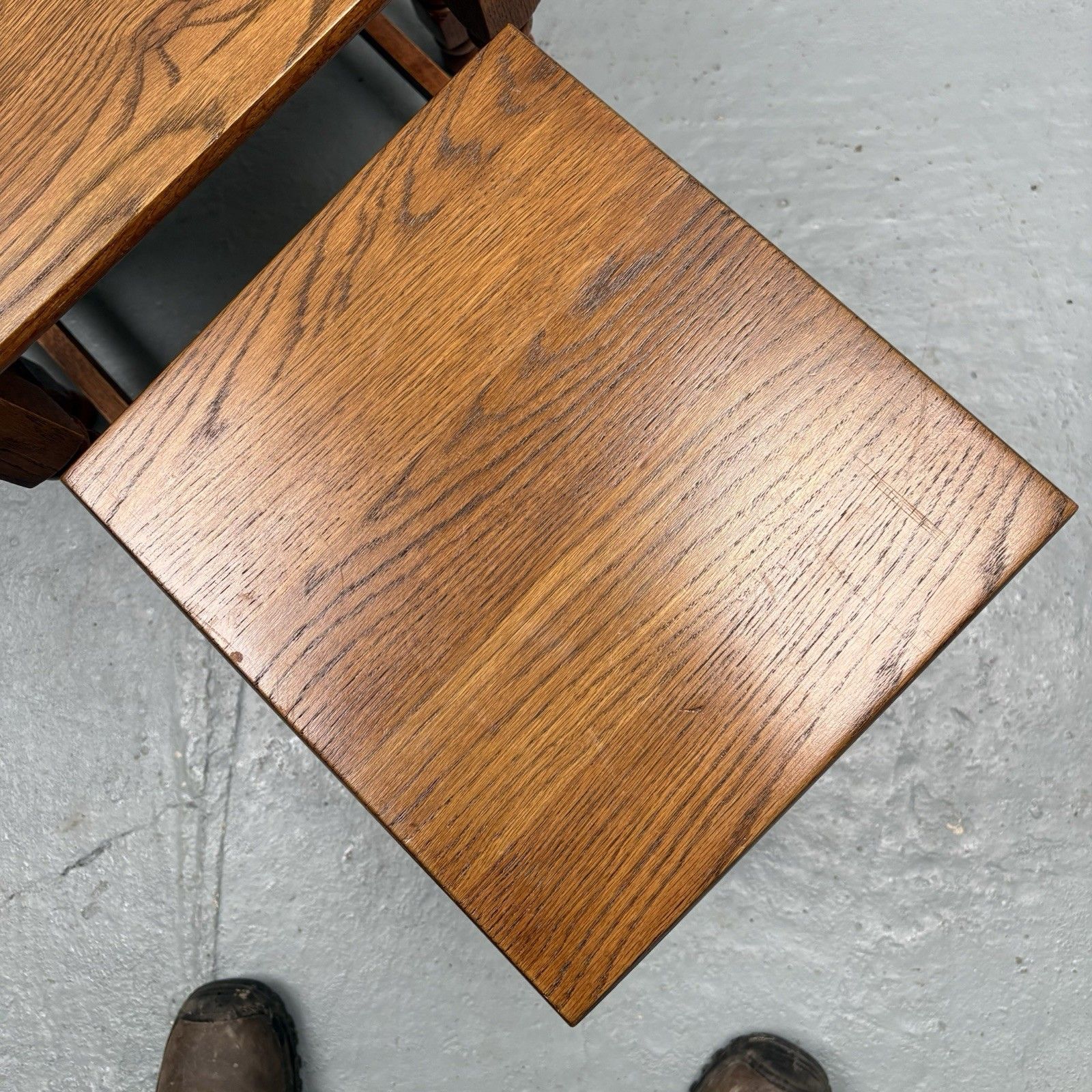 Vintage Late 20th Century Heavy Light Oak Nest Of Three Coffee Tables photo vinterior