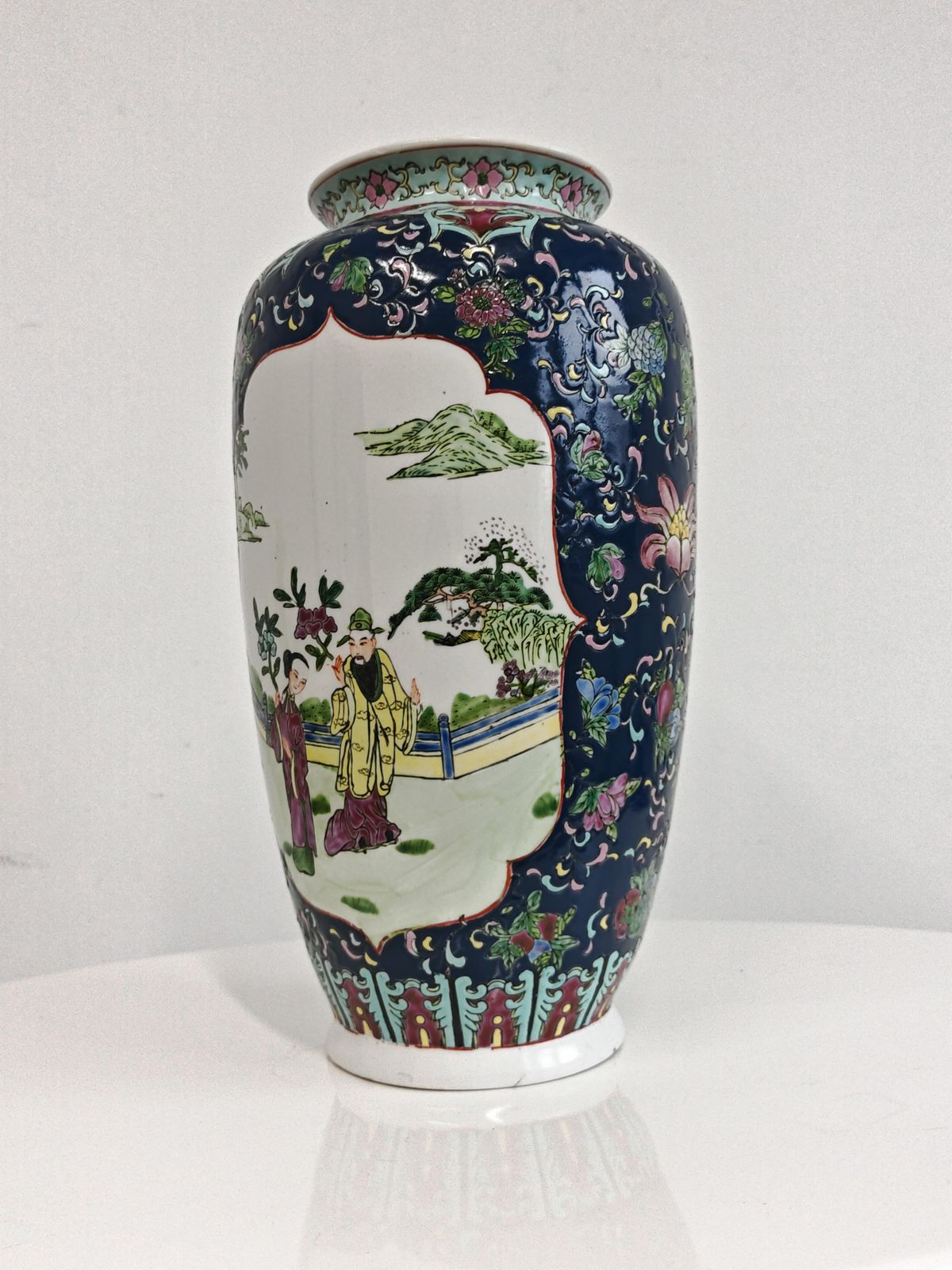 Pair Of Vintage Cermaic Famille Rose Vases, China 1930s photo vintage