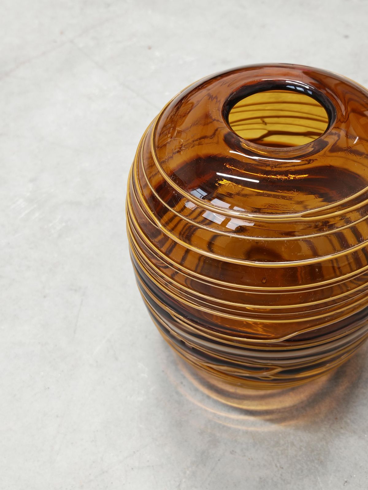 photo for sale Mid Century Murano Glass Vase In Amber Glass By Fulvio Bianconi For Venini
