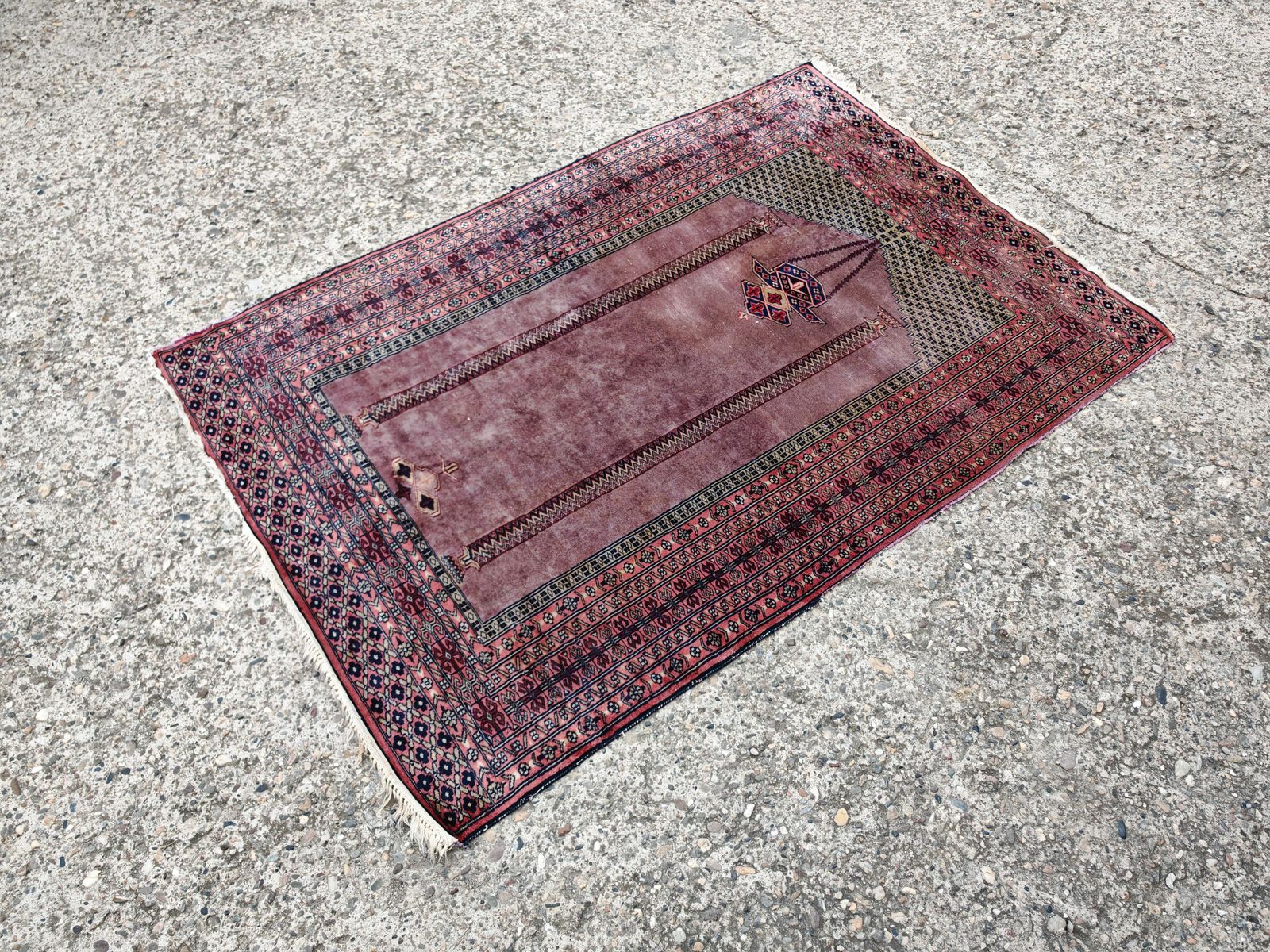 Vintage Anatolian Prayer Rug In Purple Hand Knotted Wool photo Textiles