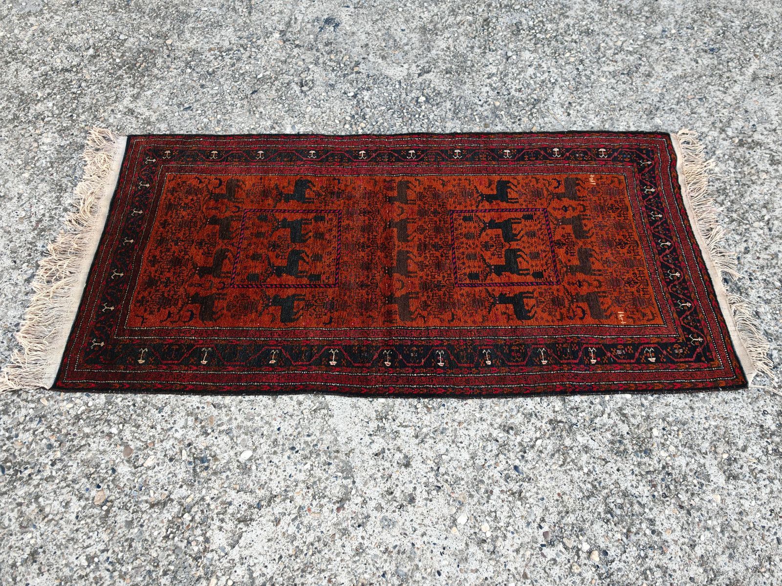 Antique Baluchi Rug With Deer Motif, Hand Knotted And Natural Dyed Wool photo buy